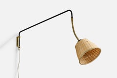 Armaturhantverk Göteborg, Wall Light, Iron, Brass, Rattan, Sweden, 1940s