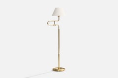 Armaturhantverk Tibro, Floor Lamp, Brass, Fabric, Sweden, 1960s