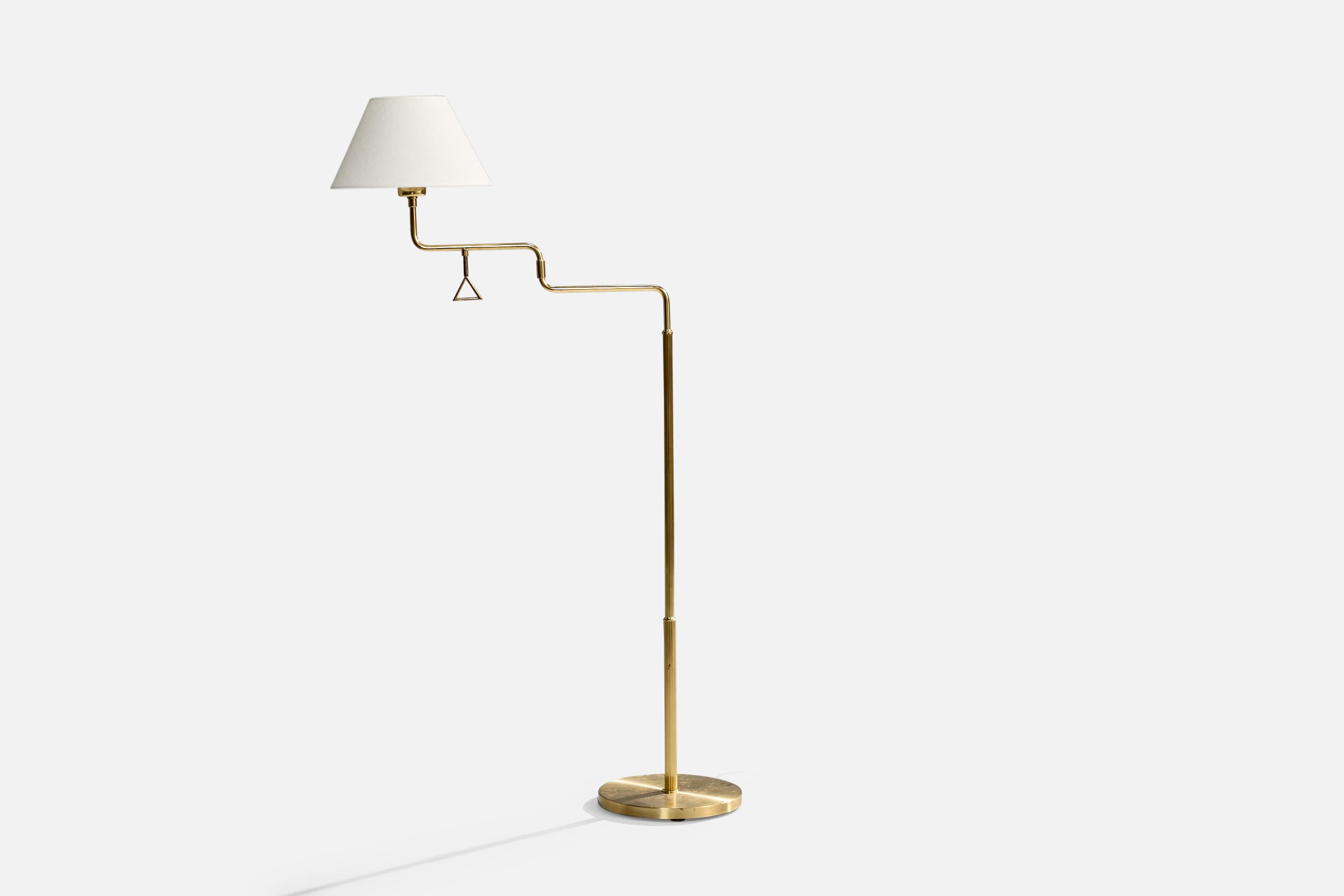 Milieu du XXe siècle Lampadaire Tibro d'Arturhantverk, laiton, tissu, Suède, années 1960 en vente