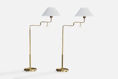 Armaturhantverk Tibro, Floor Lamps, Brass, Fabric, Sweden, 1960s