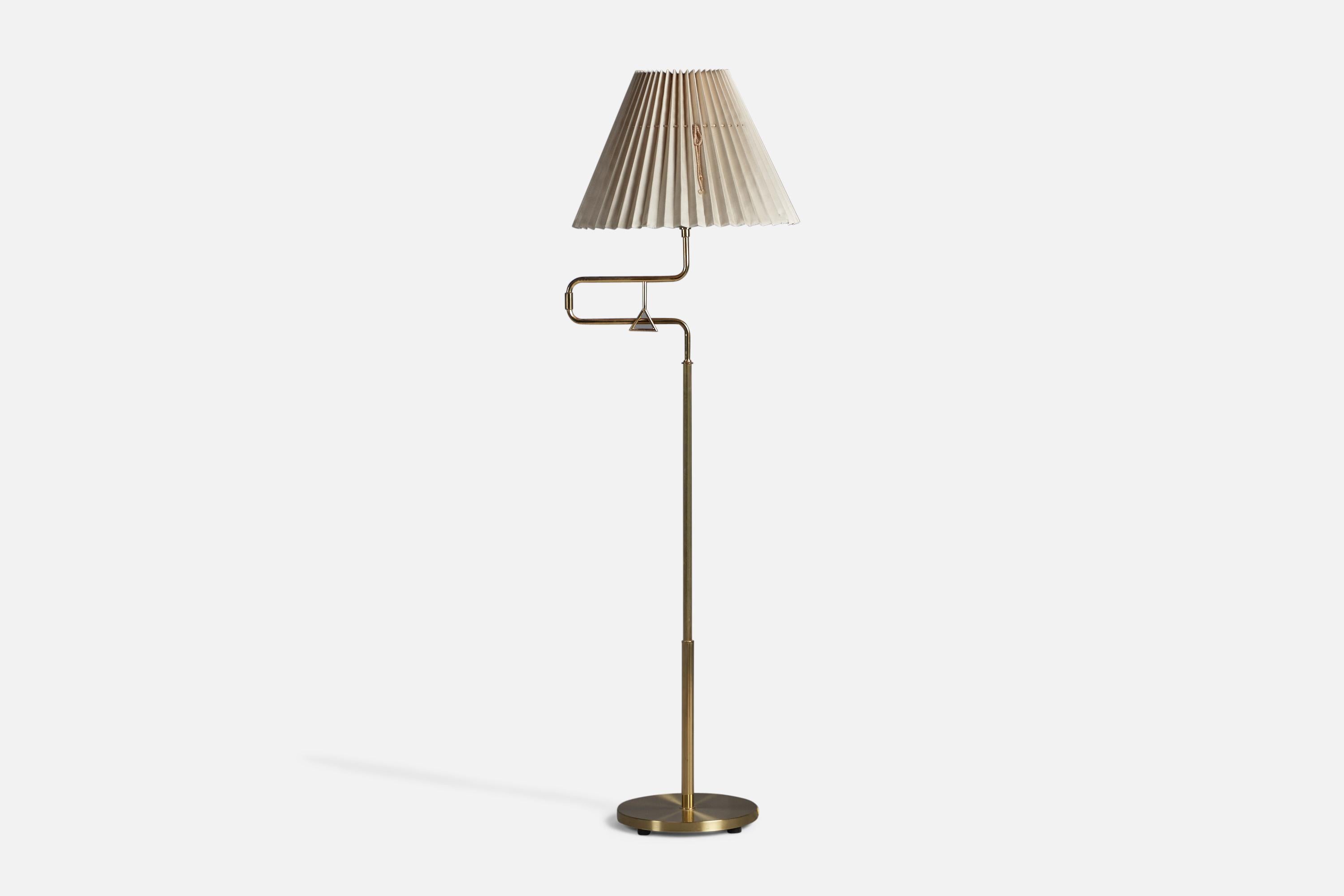 Mid-Century Modern Armaturhantverk Tibro, Floor Lamps, Brass, Fabric, Sweden, 1960s