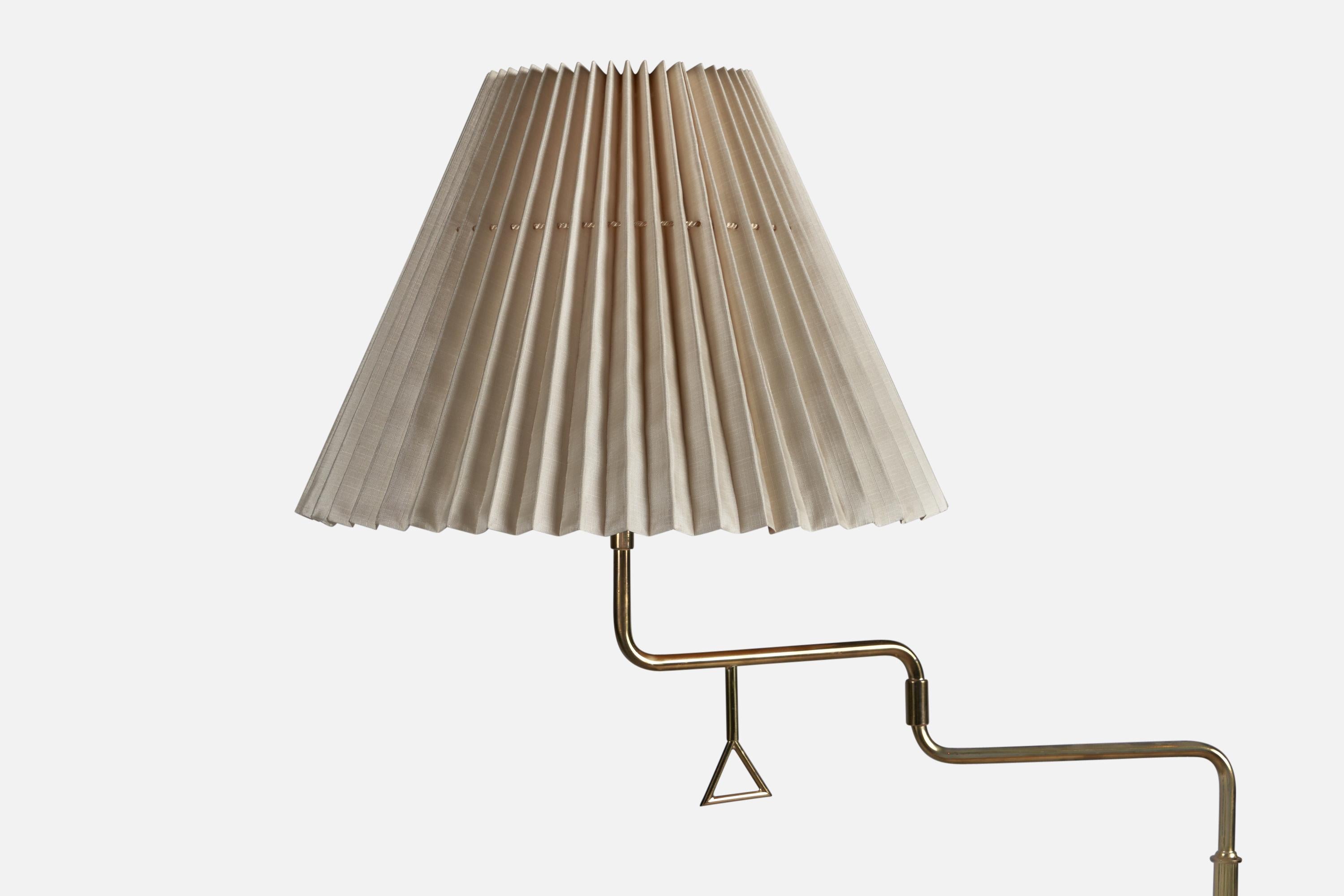 Swedish Armaturhantverk Tibro, Floor Lamps, Brass, Fabric, Sweden, 1960s For Sale