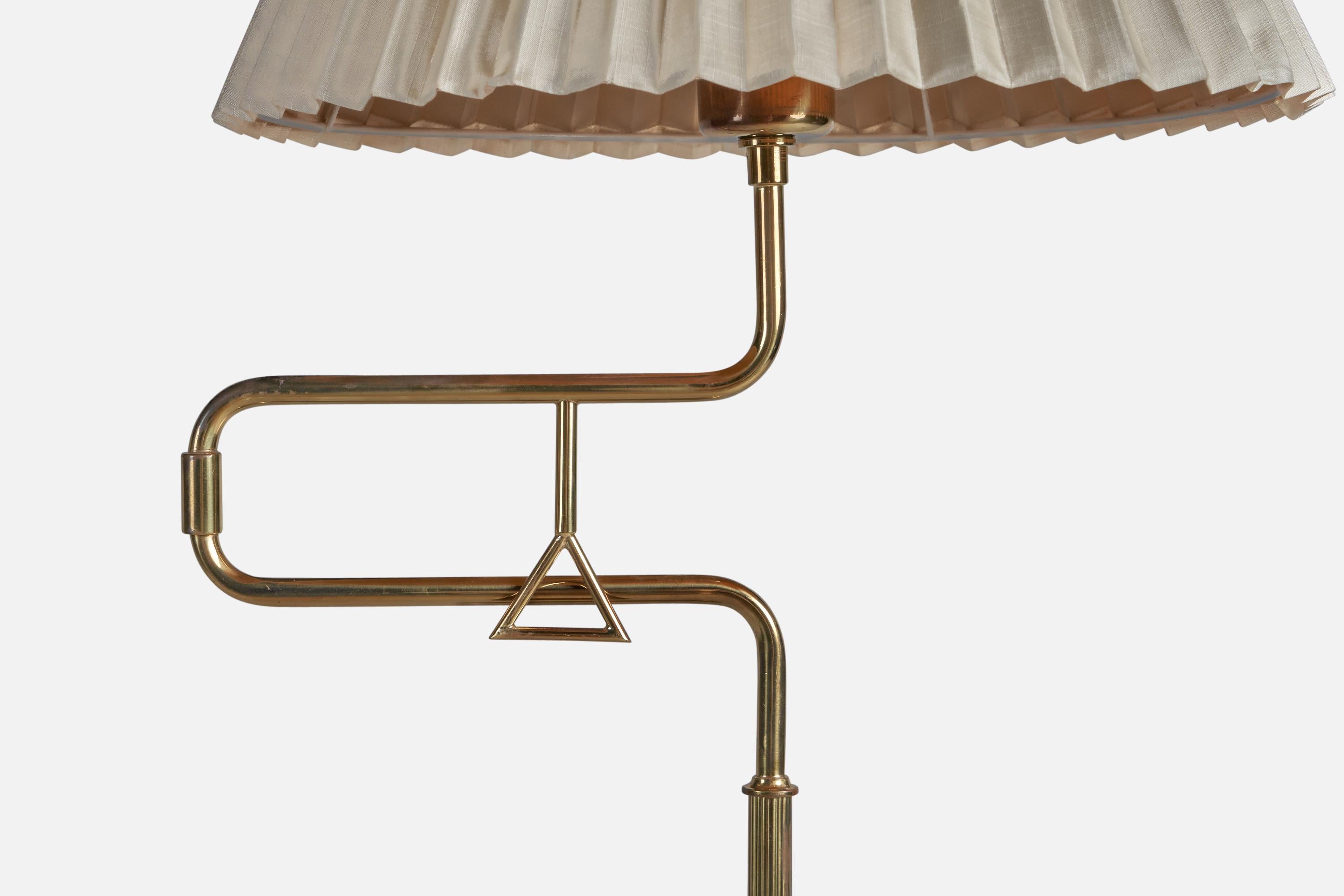 Armaturhantverk Tibro, Floor Lamps, Brass, Fabric, Sweden, 1960s In Good Condition In High Point, NC