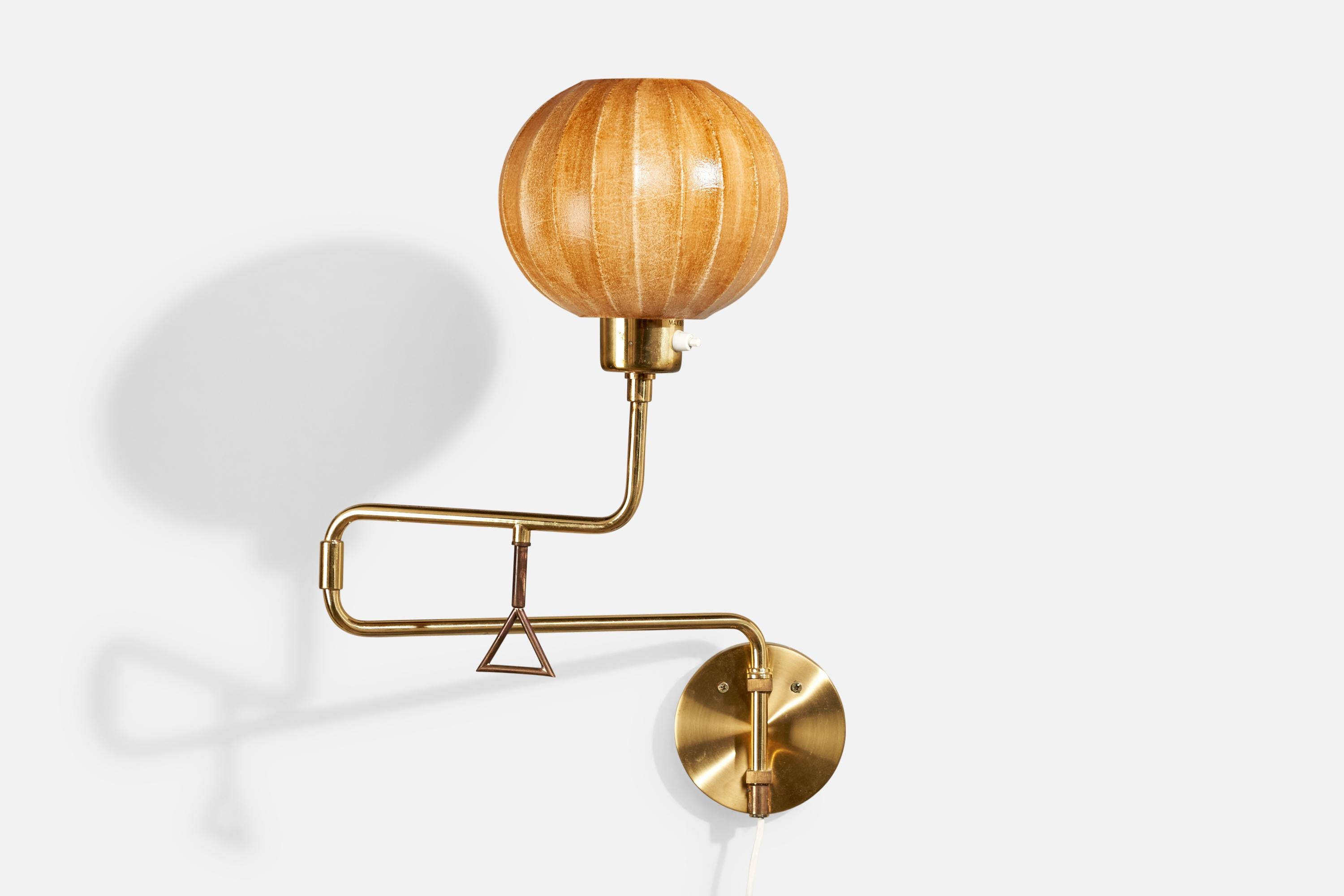 Armaturhantverk Tibro, Wandleuchte, Messing, Baumwolle, Schweden, 1970er Jahre (Moderne der Mitte des Jahrhunderts) im Angebot