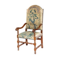 Armchair, chair, 17th Century, Italian, Walnut, Scroll, Baroque, Tapestry