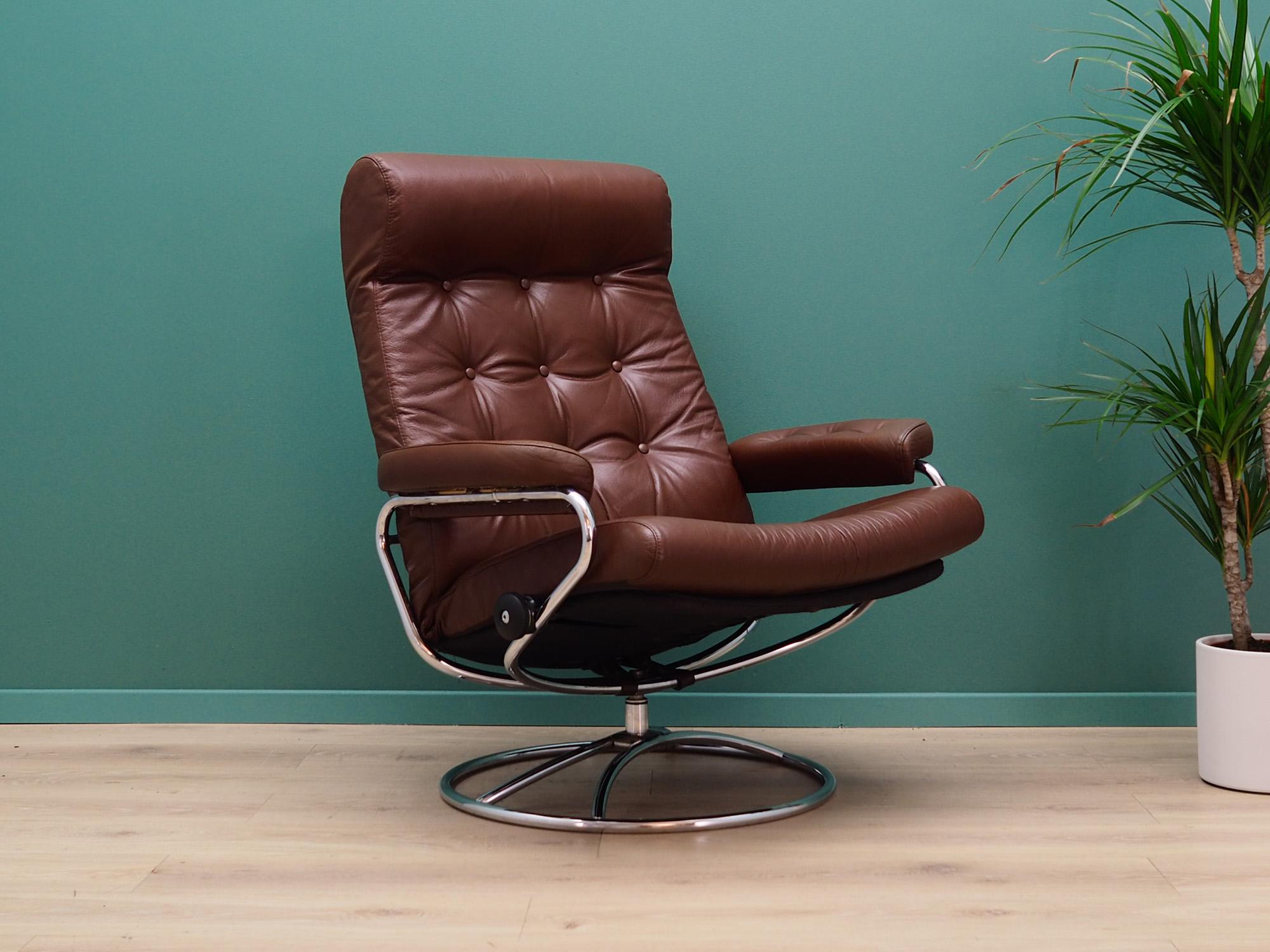 Scandinavian Modern Armchair 1960s Vintage Brown Leather Retro