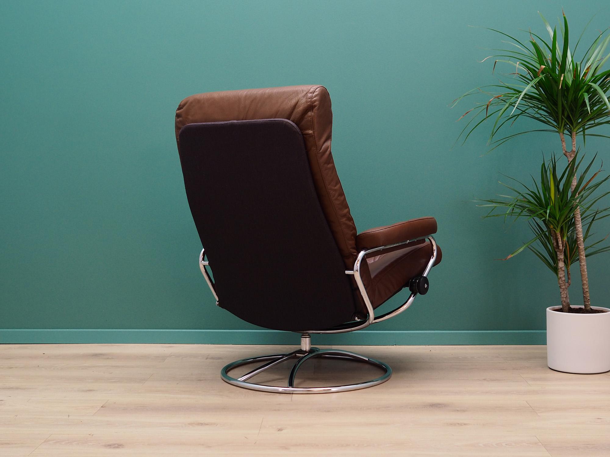 Armchair 1960s Vintage Brown Leather Retro In Good Condition In Szczecin, Zachodniopomorskie