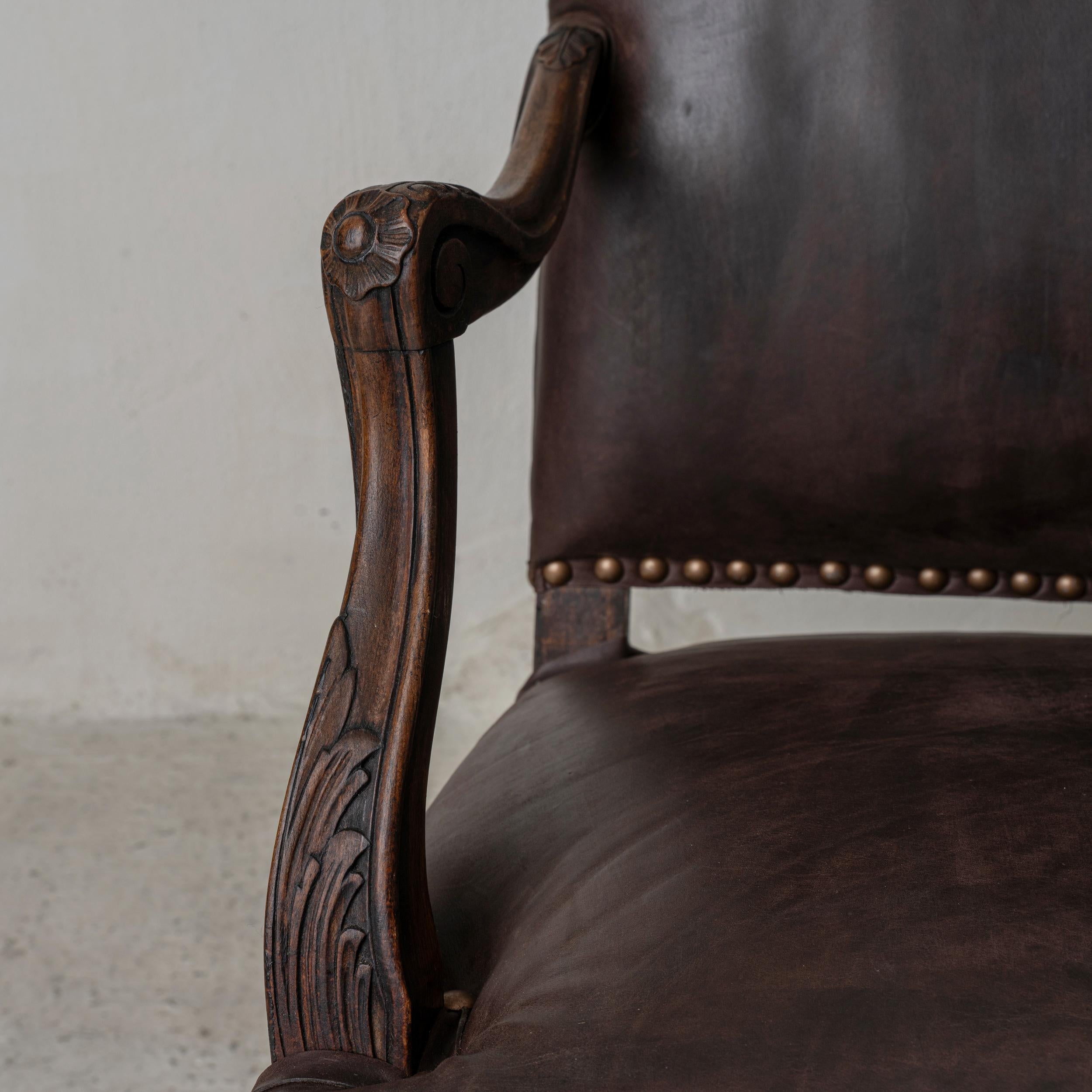 Leather Armchair 19th century France For Sale