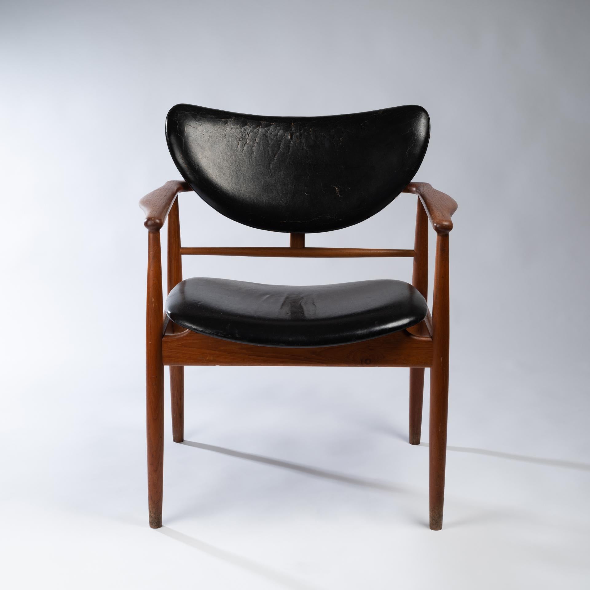 Made with one of Denmark’s greatest cabinet makers Niels Vodder the FJ 48 chair was designed in 1948 for the Guild’s Furniture Fair and is still recognized as one of Finn Juhl’s most iconic chairs. 
The FJ 48 armchair is characteristic of Finn