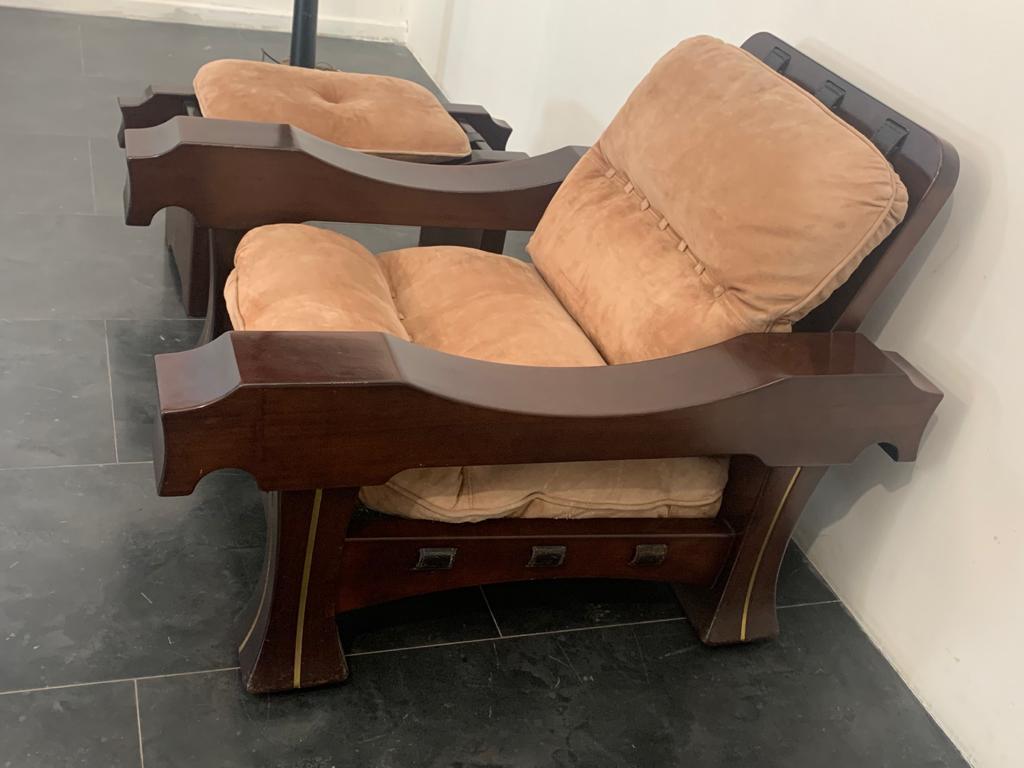 Late 20th Century Armchair and Footrest by Luciano Frigerio, Set of 2 For Sale