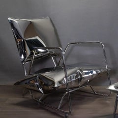 Armchair and Footrest, Design from the 70s, Stainless Steel, Unique Piece