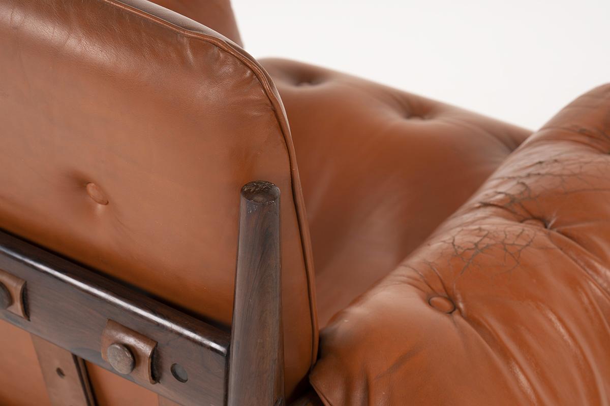 Armchair and Footrest Lounge Chair by Sergio Rodrigues in Brown Leather, 1957 4