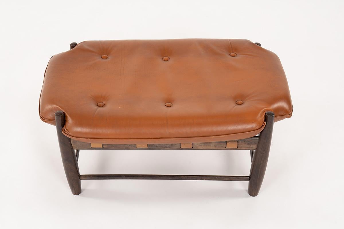 Armchair and Footrest Lounge Chair by Sergio Rodrigues in Brown Leather, 1957 6
