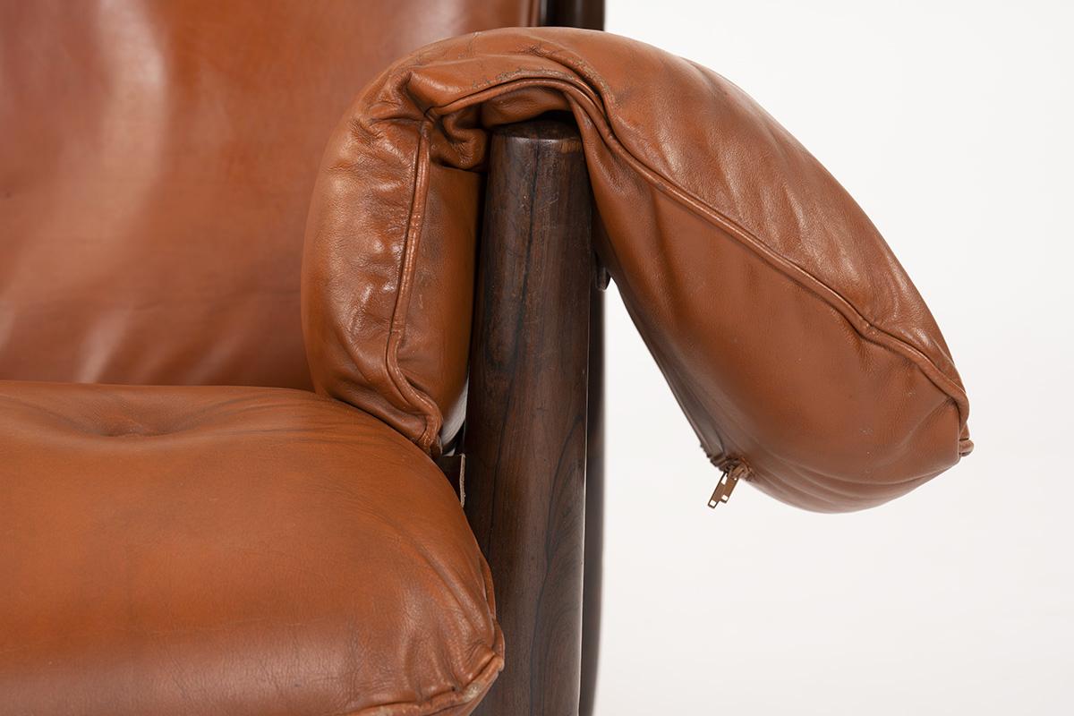 Armchair and Footrest Lounge Chair by Sergio Rodrigues in Brown Leather, 1957 2