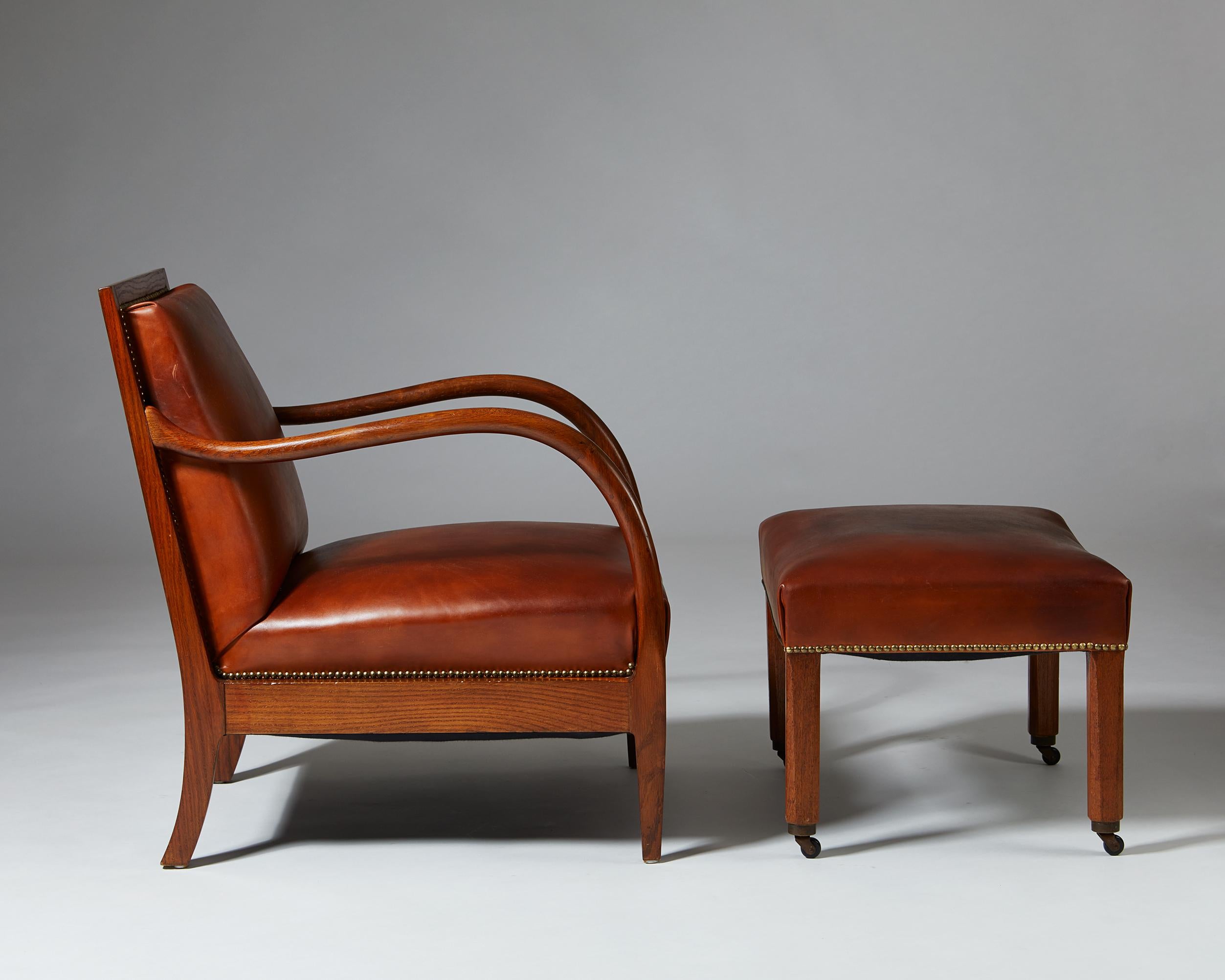Scandinavian Modern Armchair and Footstool Designed by Bent Helweg-Möller, Denmark, 1930s