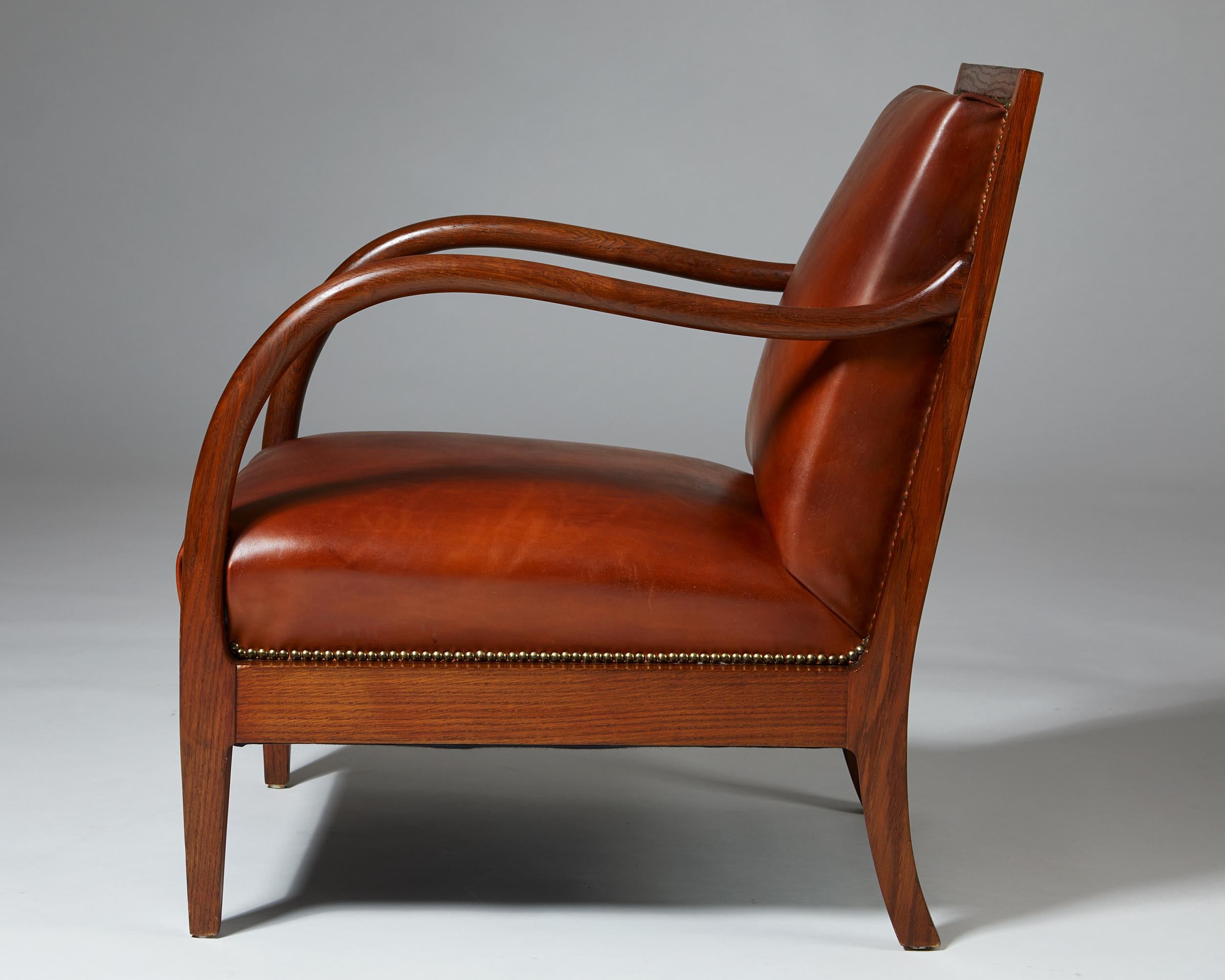 Danish Armchair and Footstool Designed by Bent Helweg-Möller, Denmark, 1930s
