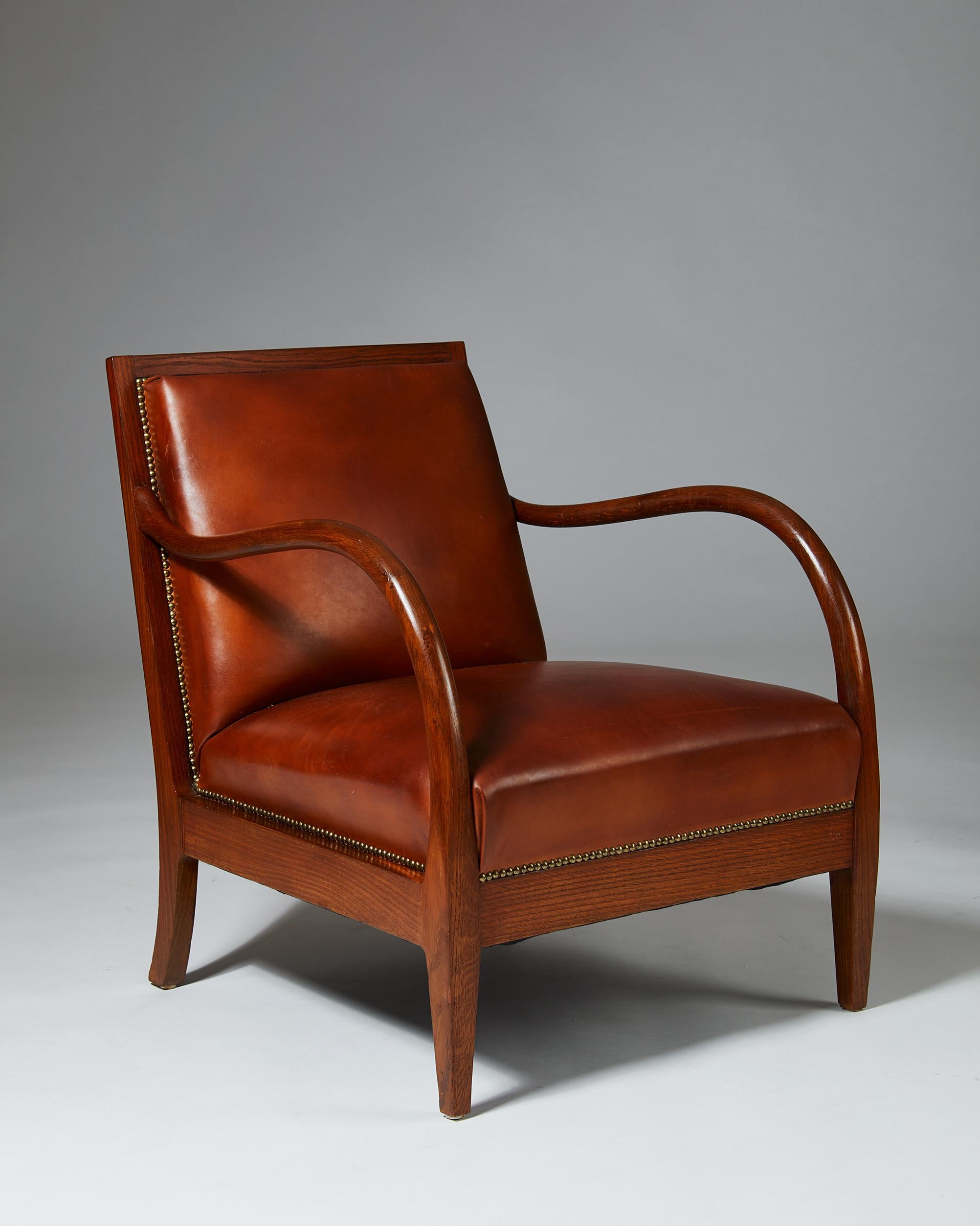 Armchair and Footstool Designed by Bent Helweg-Möller, Denmark, 1930s In Excellent Condition In Stockholm, SE