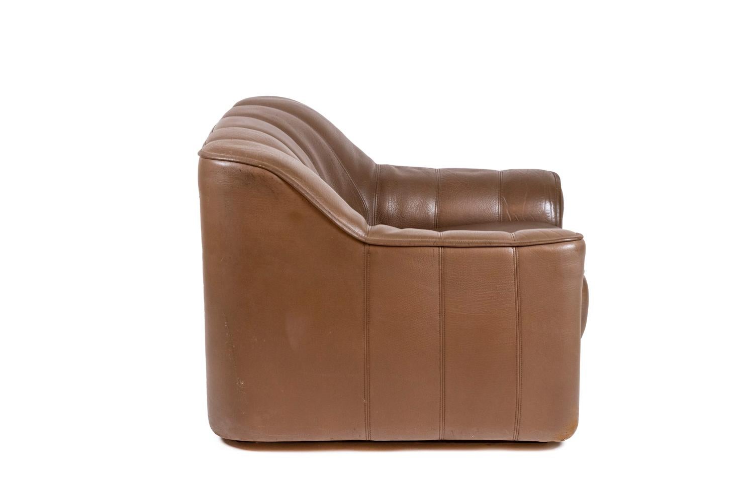Late 20th Century Armchair and Ottoman in Leather, 1970s For Sale