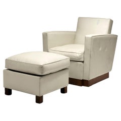 Armchair and Ottoman in White Leather, Jacques Adnet, 1930s