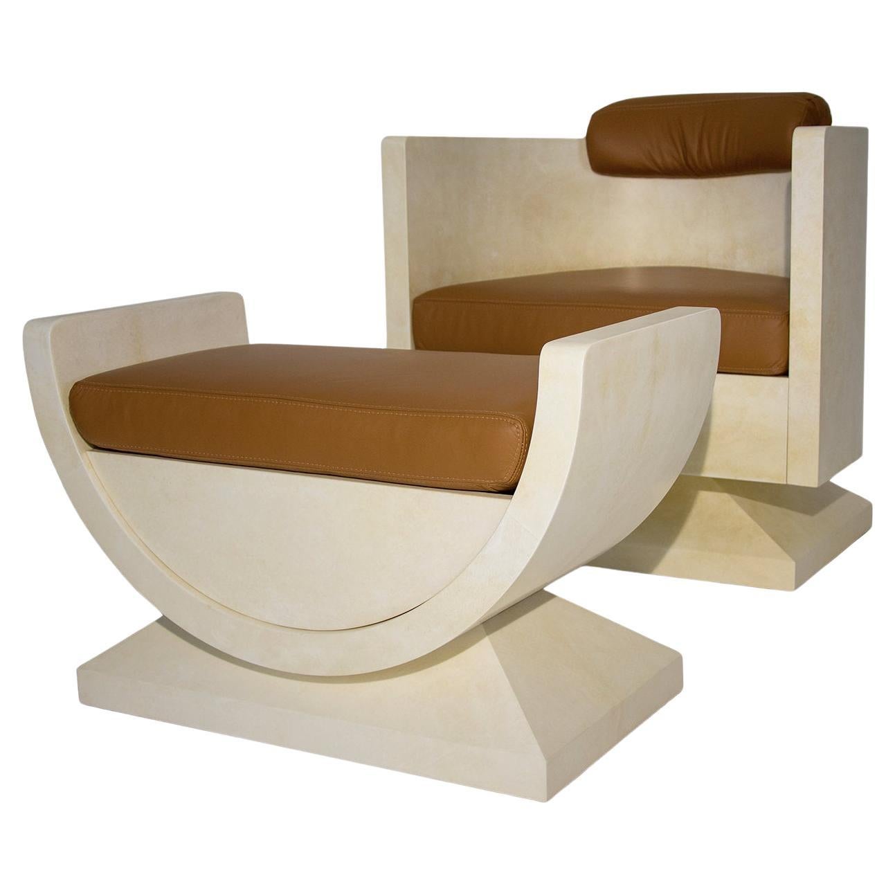 Armchair and Pouf Set by Piero Pinto For Sale