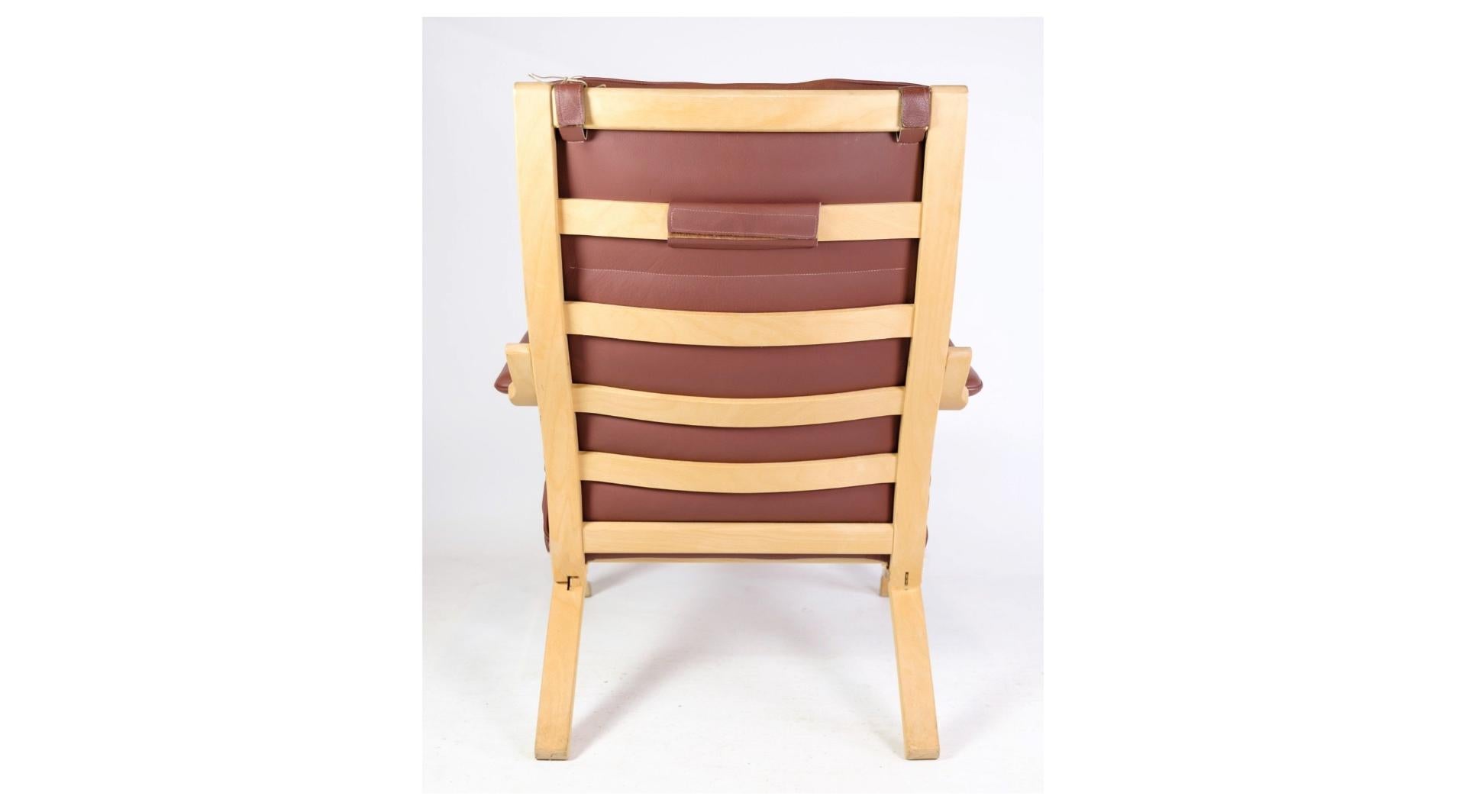 Leather Armchair & Stool Model Mh 101 Made In Beech By Mogens Hansen From 1960s For Sale