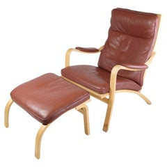 Fauteuil et tabouret Modèle Mh 101 fabriqué en hêtre par Mogens Hansen des années 1960