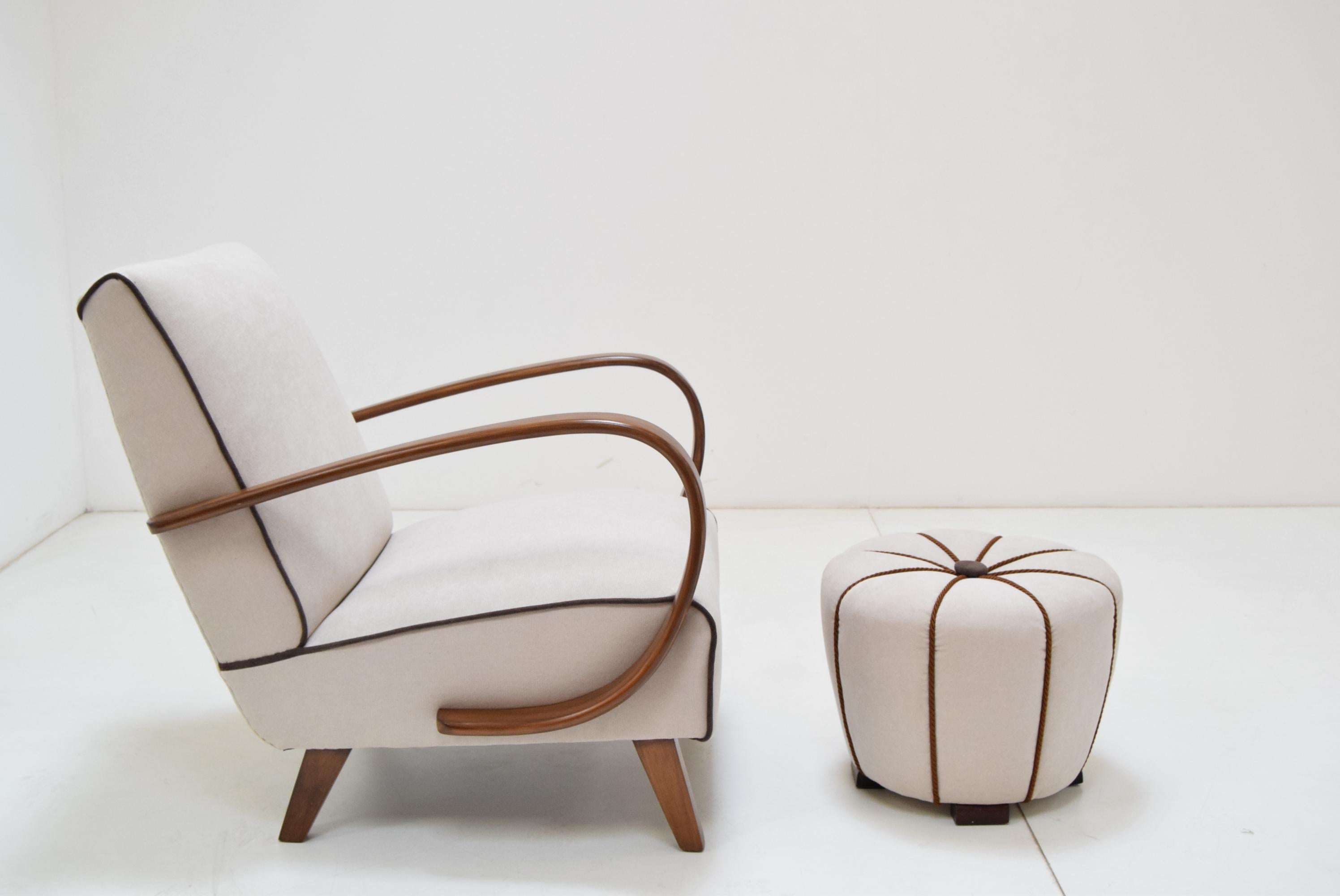Mid-Century Modern Armchair and Tabouret by Jindrich Halabala, 1950's