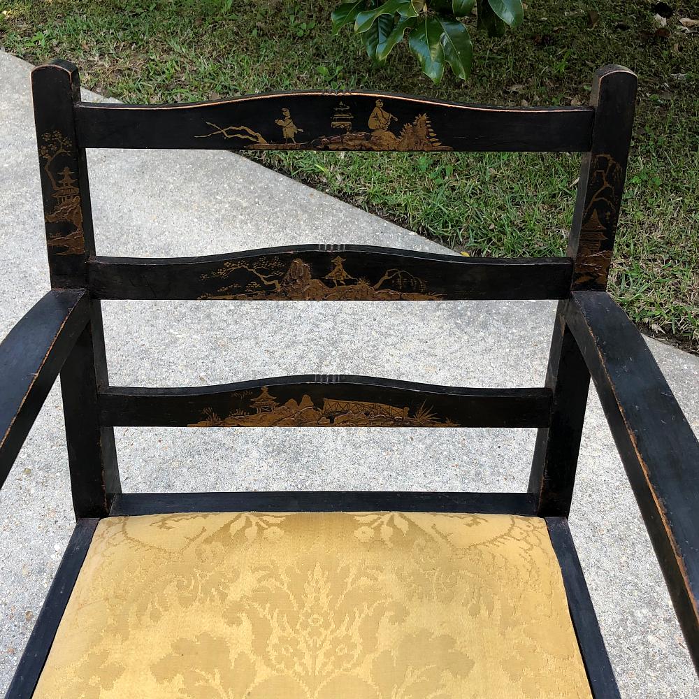 Hand-Crafted Armchair, Antique Chinoiserie Style with Silk Upholstery For Sale