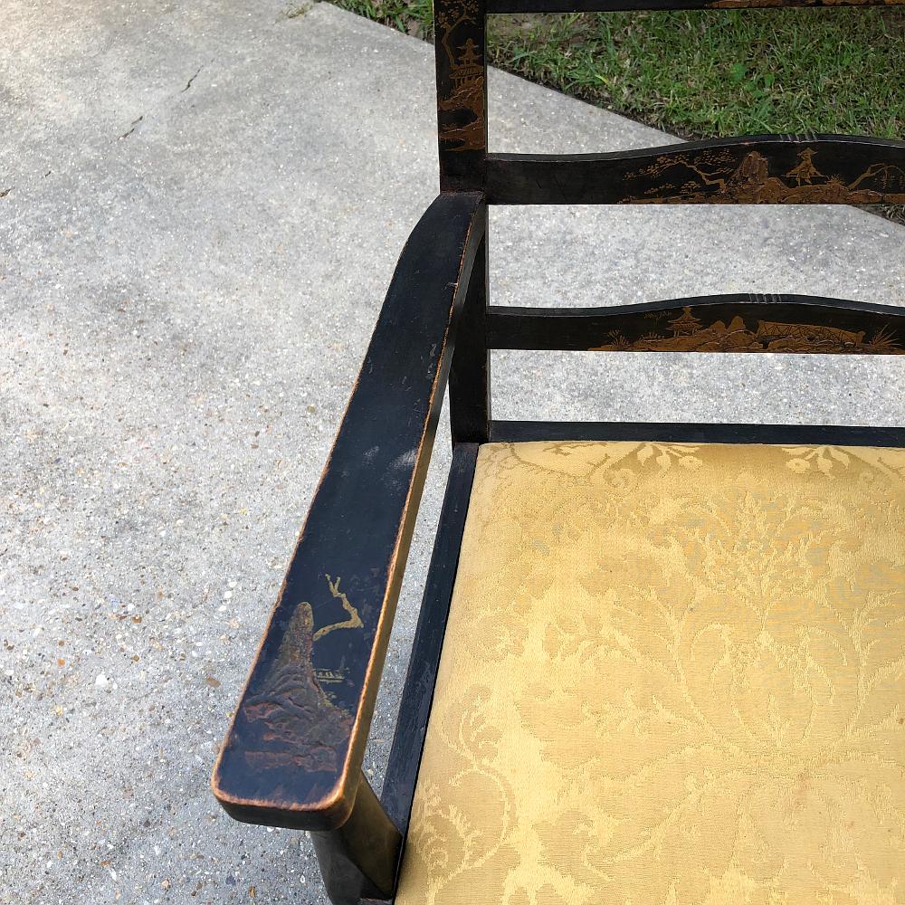 20th Century Armchair, Antique Chinoiserie Style with Silk Upholstery For Sale