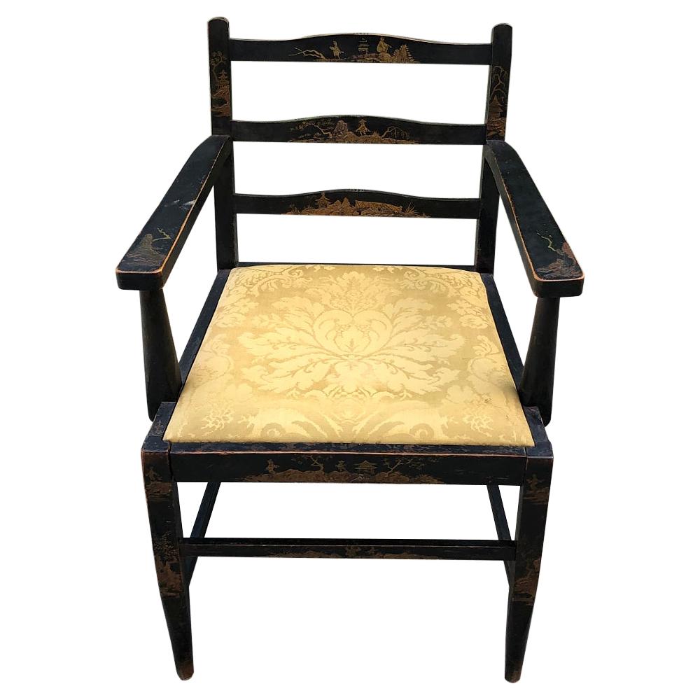 Armchair, Antique Chinoiserie Style with Silk Upholstery For Sale
