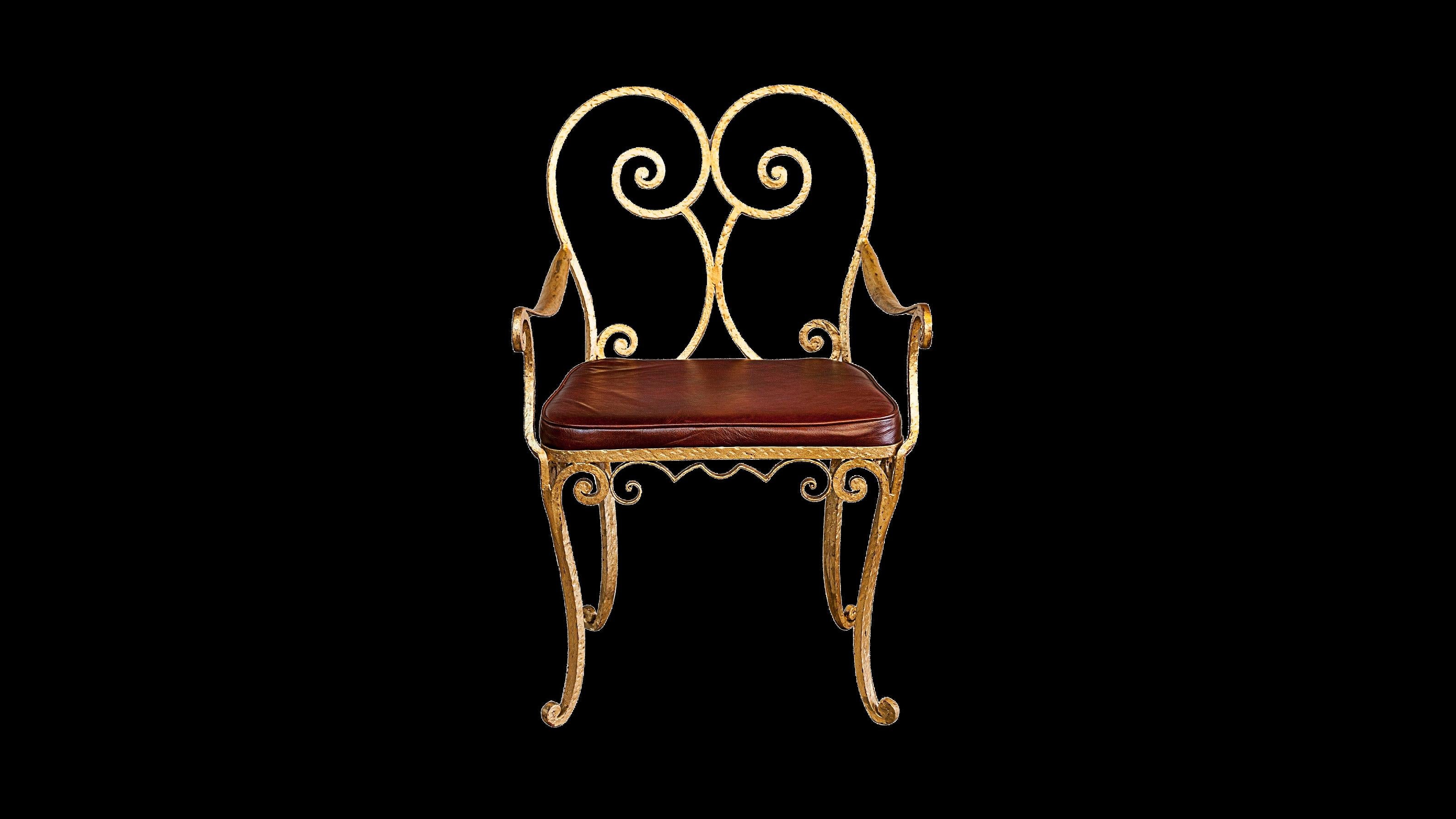 French Armchair Art Deco, France, 1920, Materials, Leather and Golden Iron For Sale