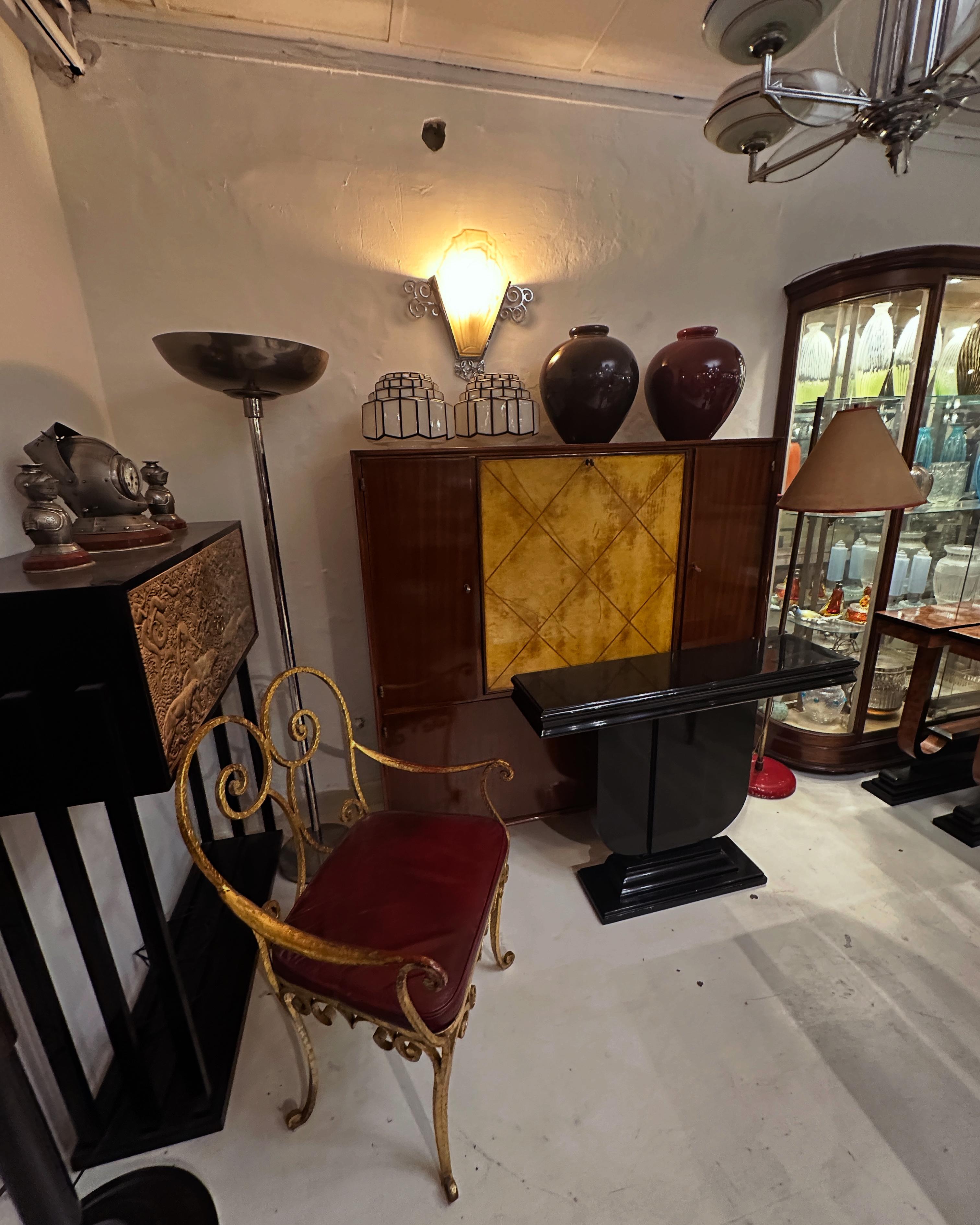 Early 20th Century Armchair Art Deco, France, 1920, Materials, Leather and Golden Iron For Sale