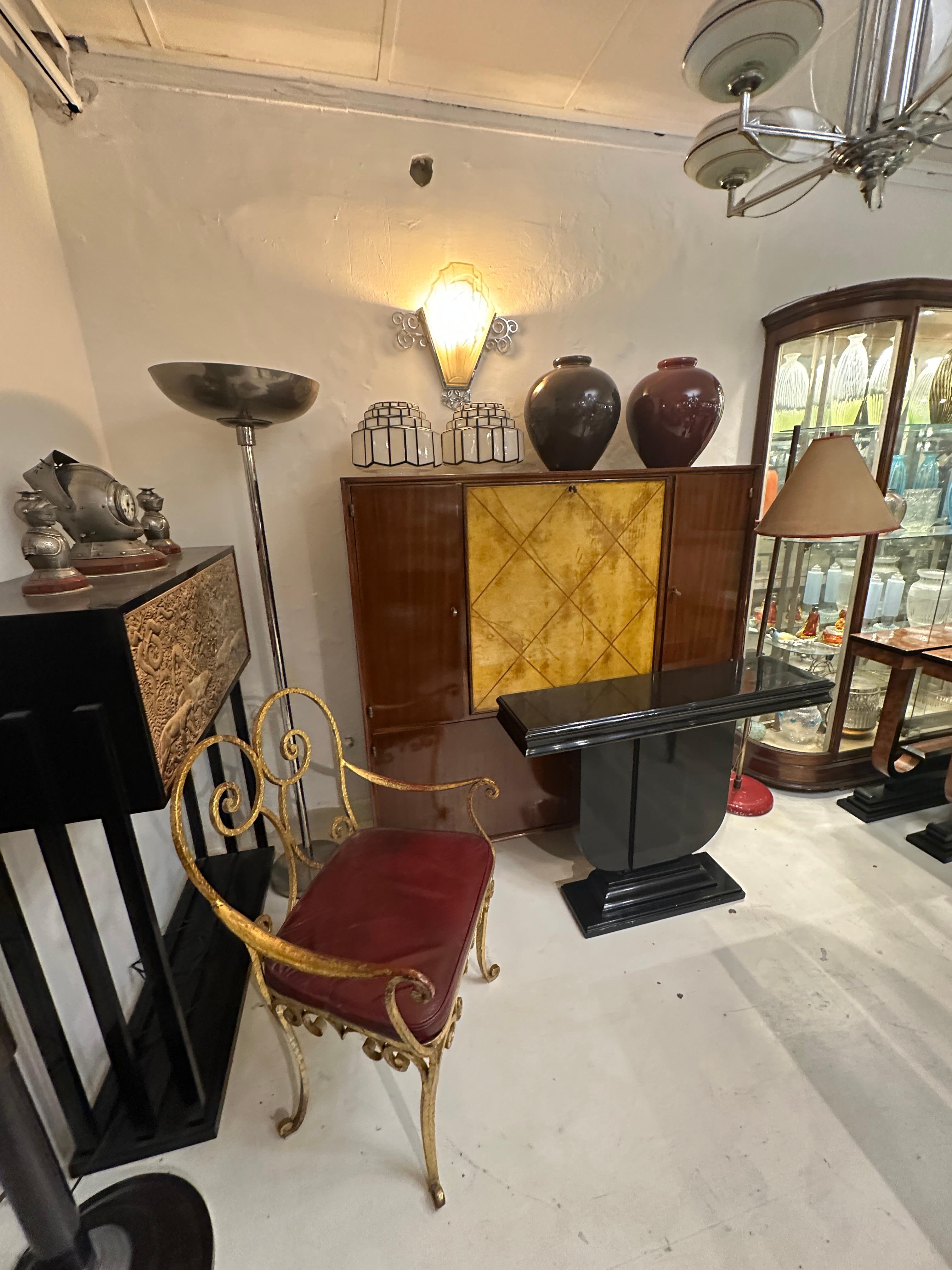 Armchair Art Deco, France, 1920, Materials, Leather and Golden Iron For Sale 3