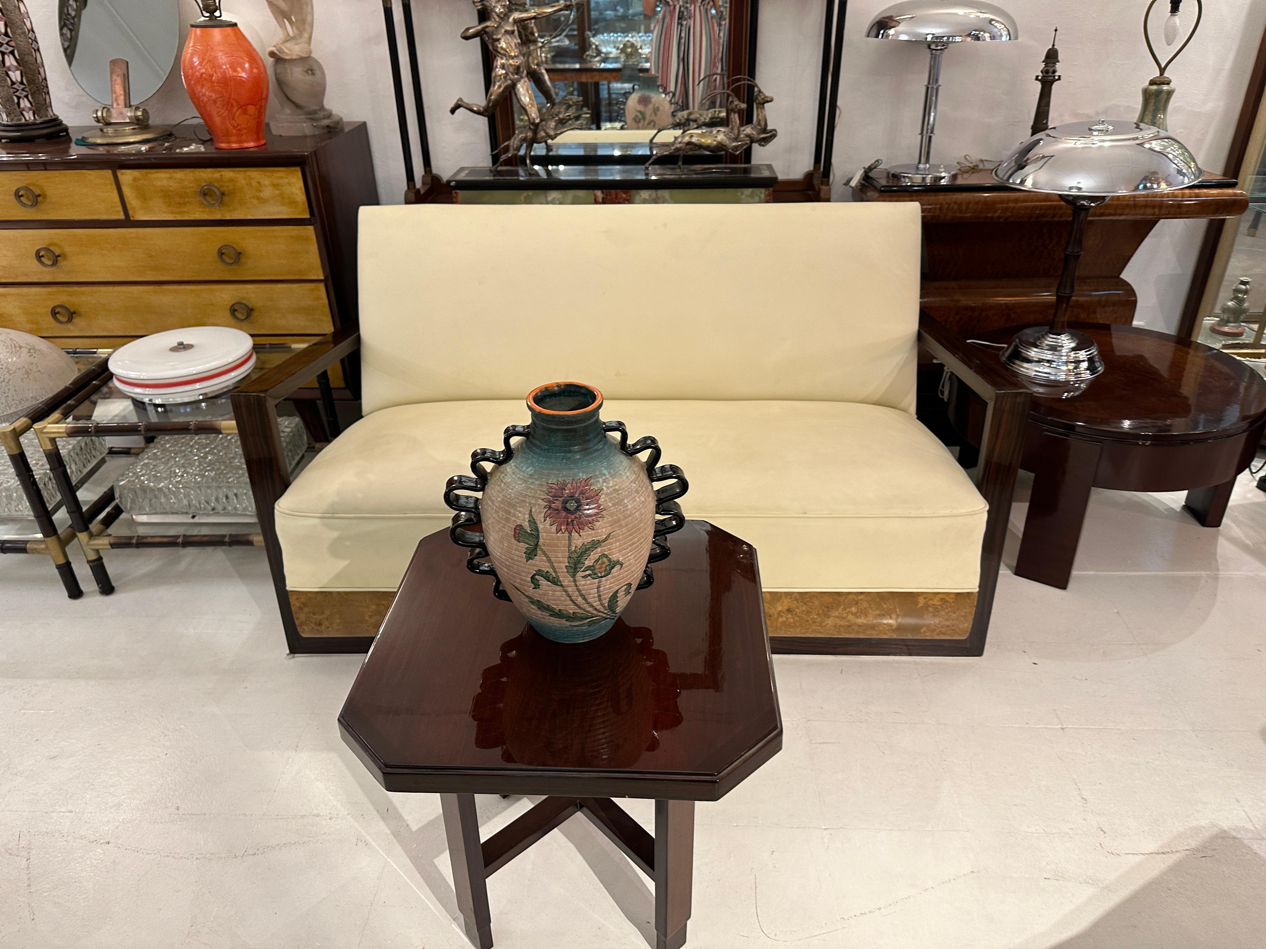 Armchair Art Deco in wood and leather, Made in France, 1920 For Sale 4