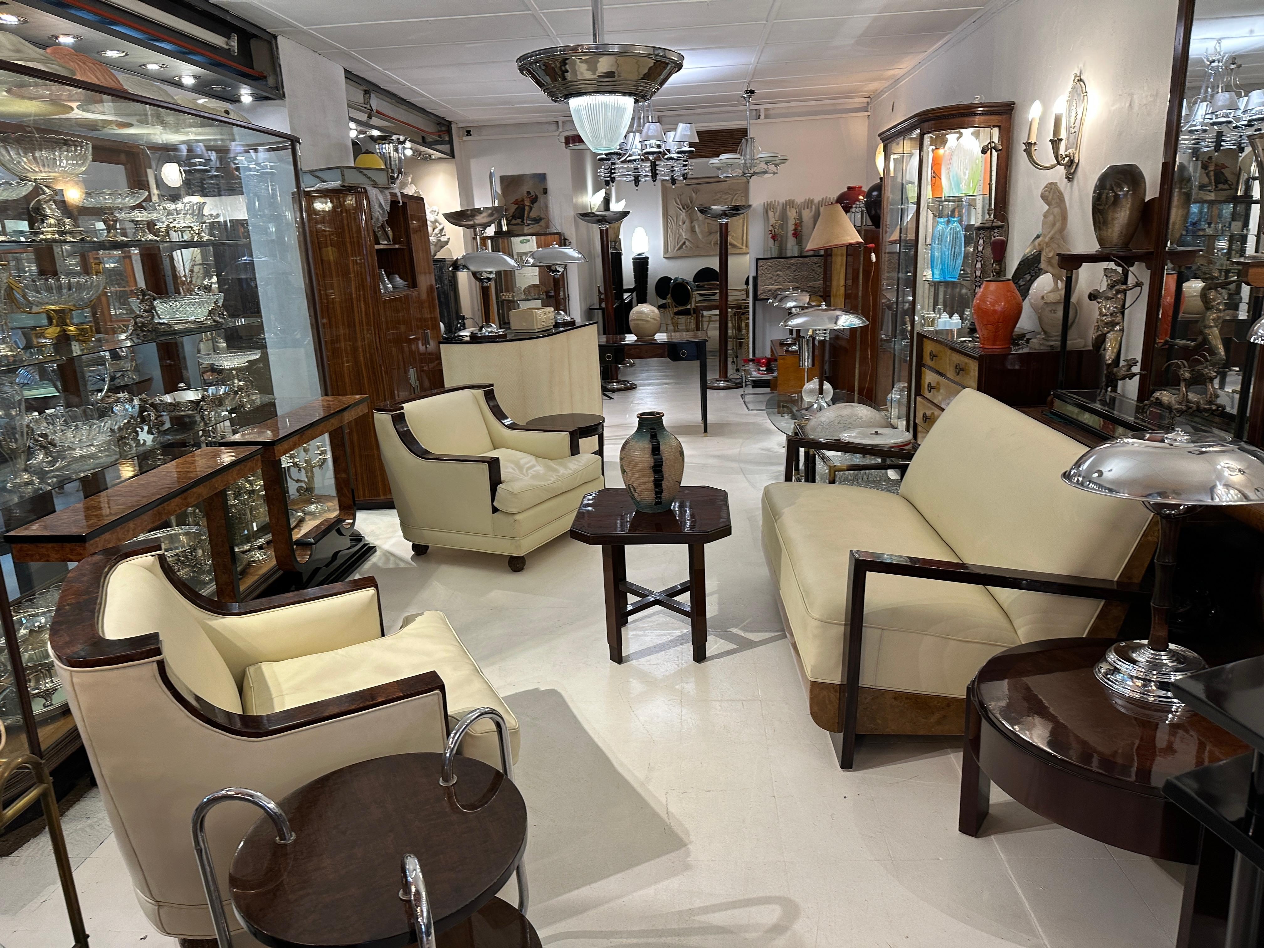 Armchair Art Deco in wood and leather, Made in France, 1920 For Sale 5