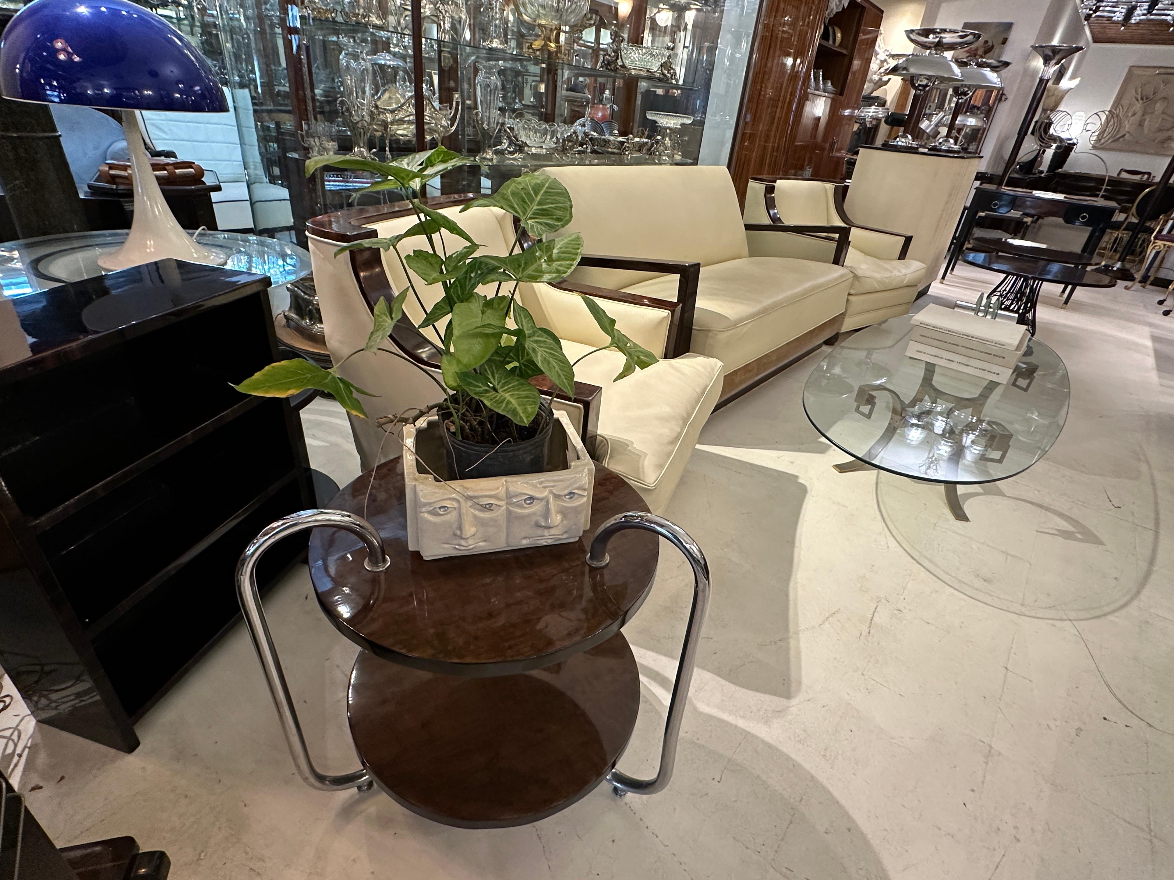Armchair Art Deco in wood and leather, Made in France, 1920 In Good Condition For Sale In Ciudad Autónoma Buenos Aires, C