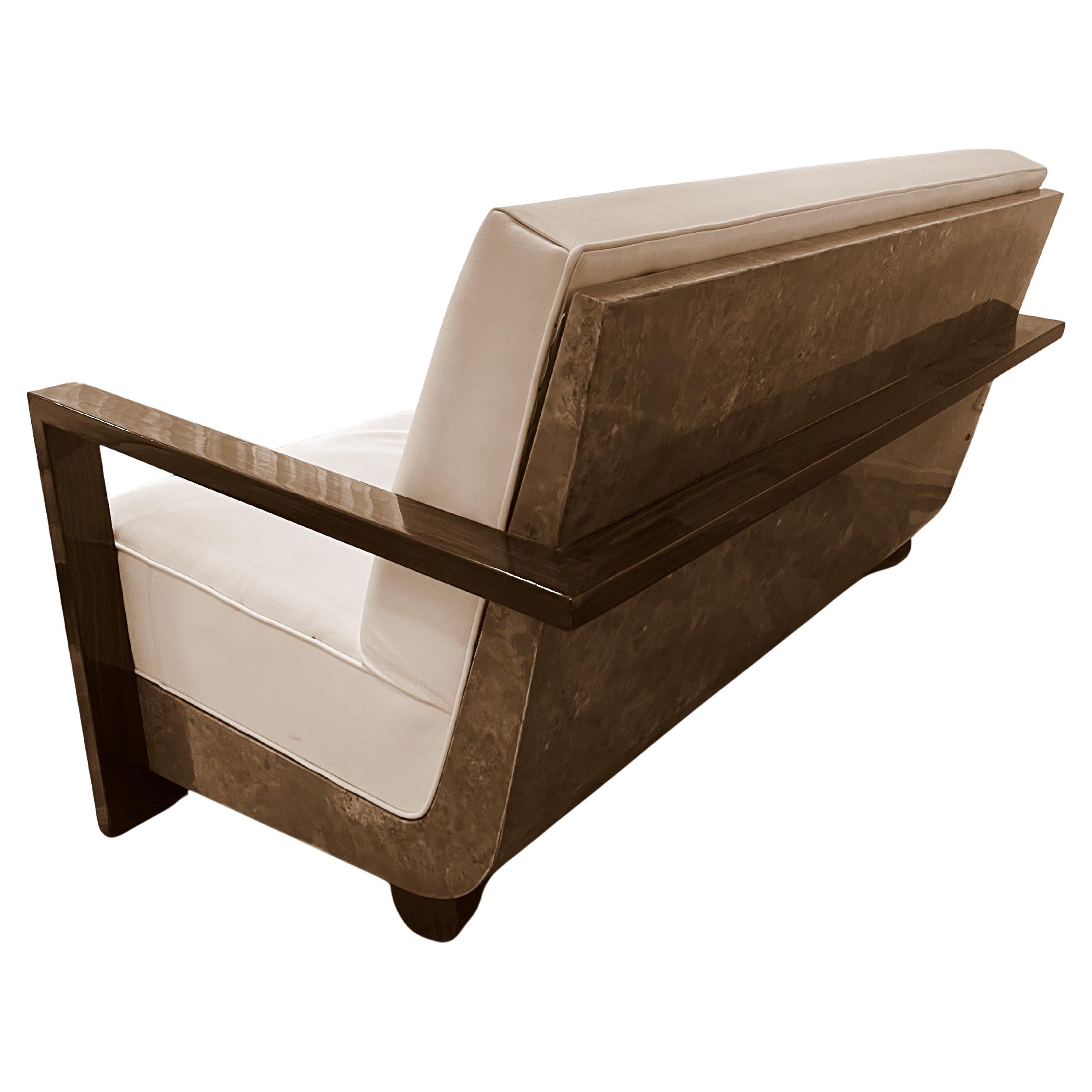 Armchair Art Deco in wood and leather, Made in France, 1920