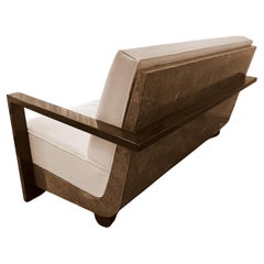 Fauteuil Art déco en bois et cuir, fabriqué en France, 1920