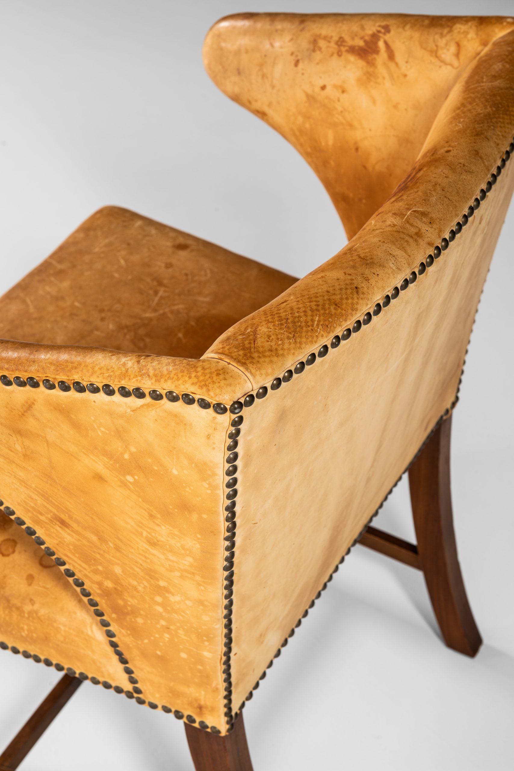 Leather Armchair Attributed to Frits Henningsen by cabinetmaker Frits Henningsen For Sale