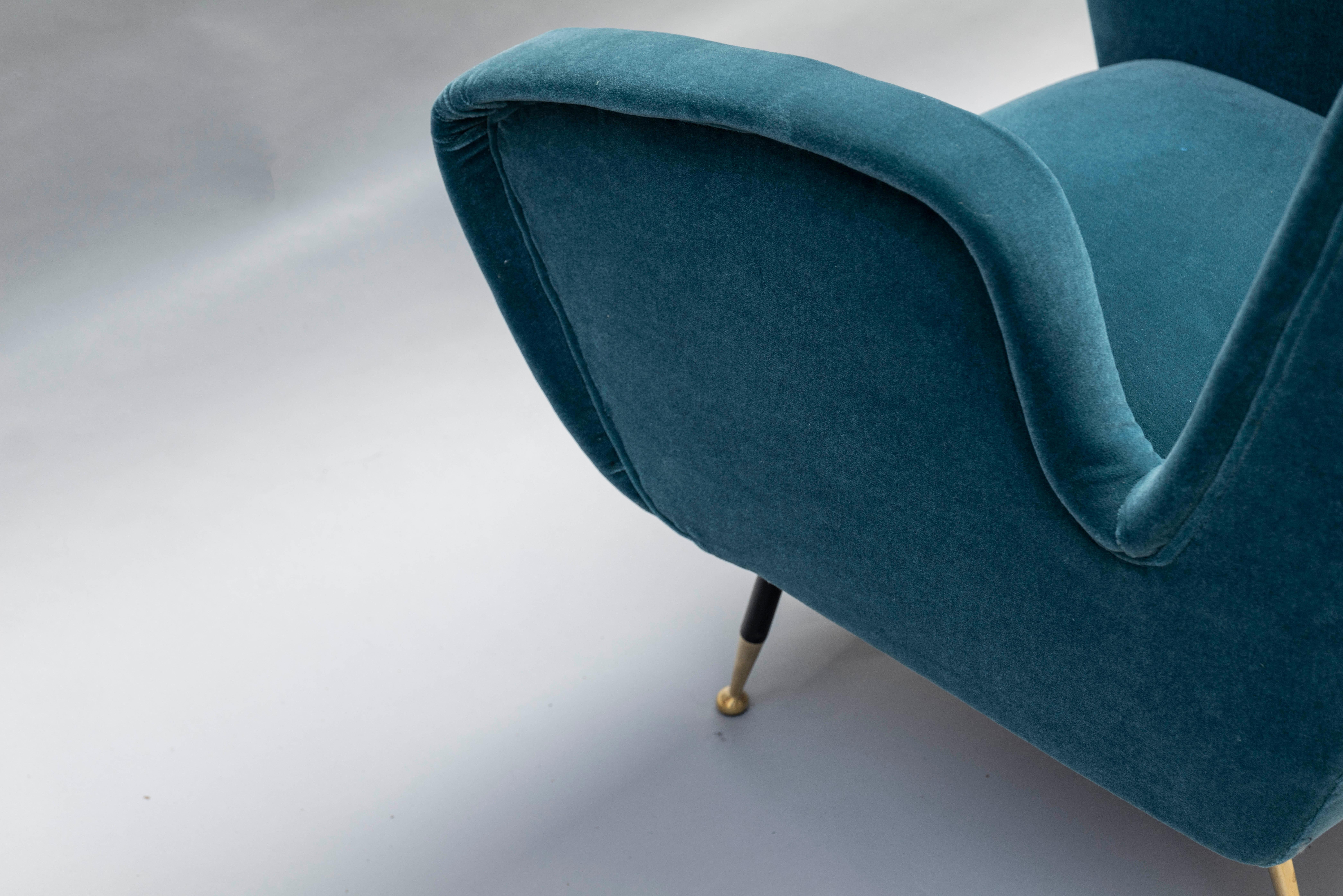 Brass Armchair Attributed To Gio' Ponti, Italy 1950s, In Pierre Frey Mohair