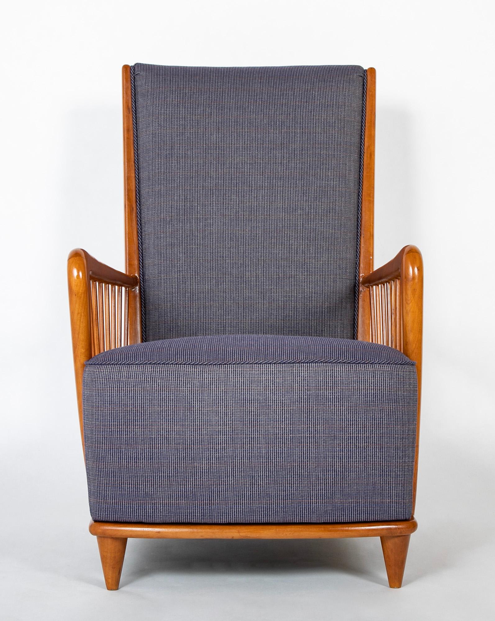 Mid-Century Modern Armchair Attributed to Paolo Buffa with Open Vertical Dowels in Arms For Sale