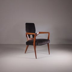 Armchair in wood and velvet, Mid-Century style, 1950s