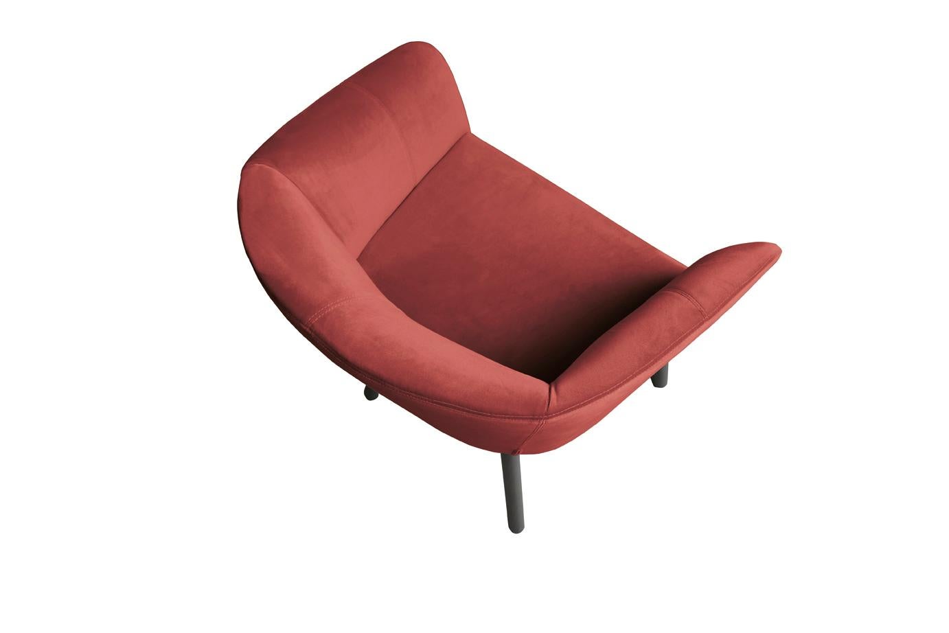 Modern Armchair Balu' Wood Frame Walnut and Upholstery in Red Velvet by Emilio Nanni For Sale