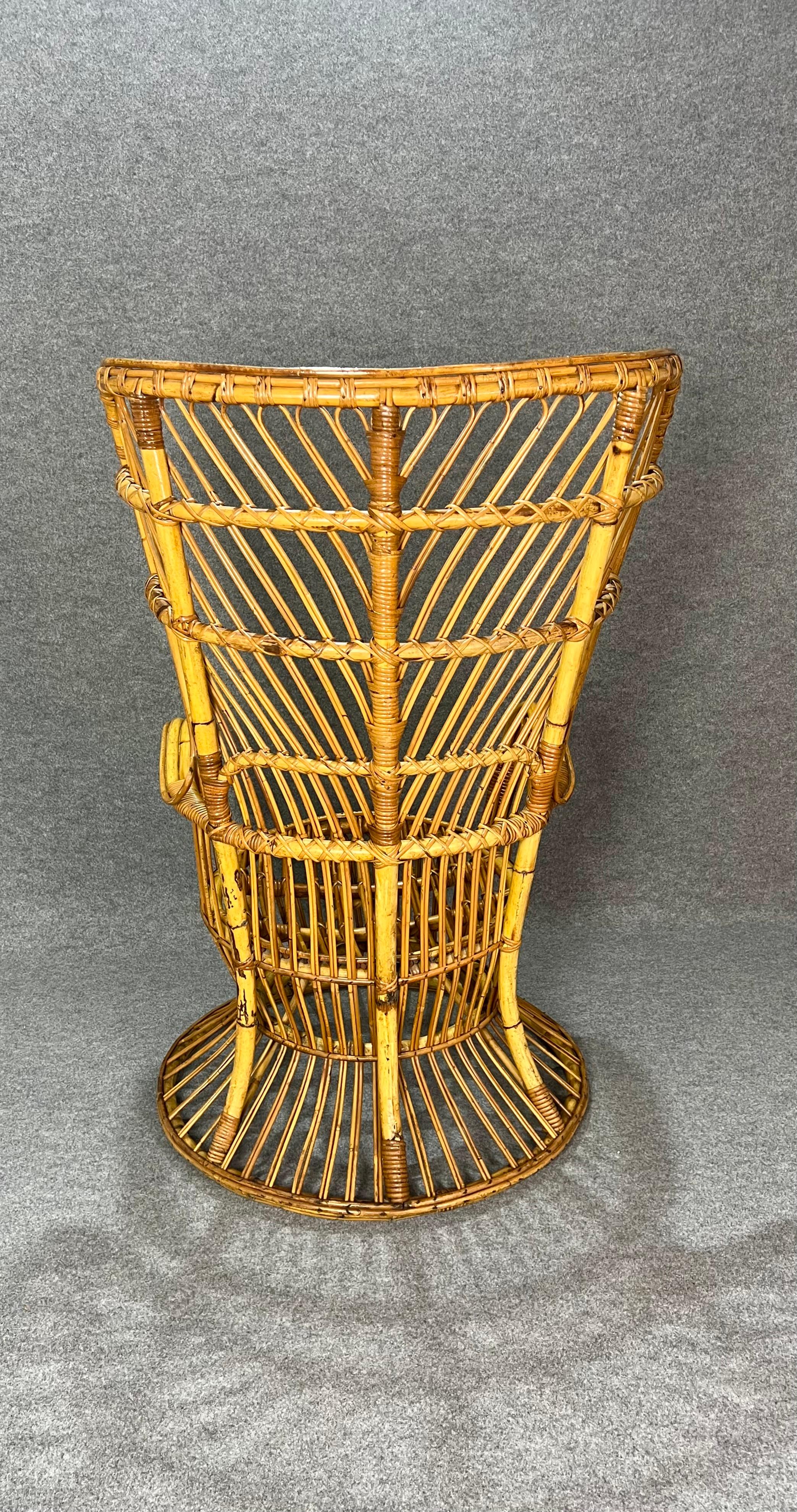 Armchair Bamboo Rattan In the Style of Gio Ponti Lio Carminati Midcentury 1950s For Sale 2