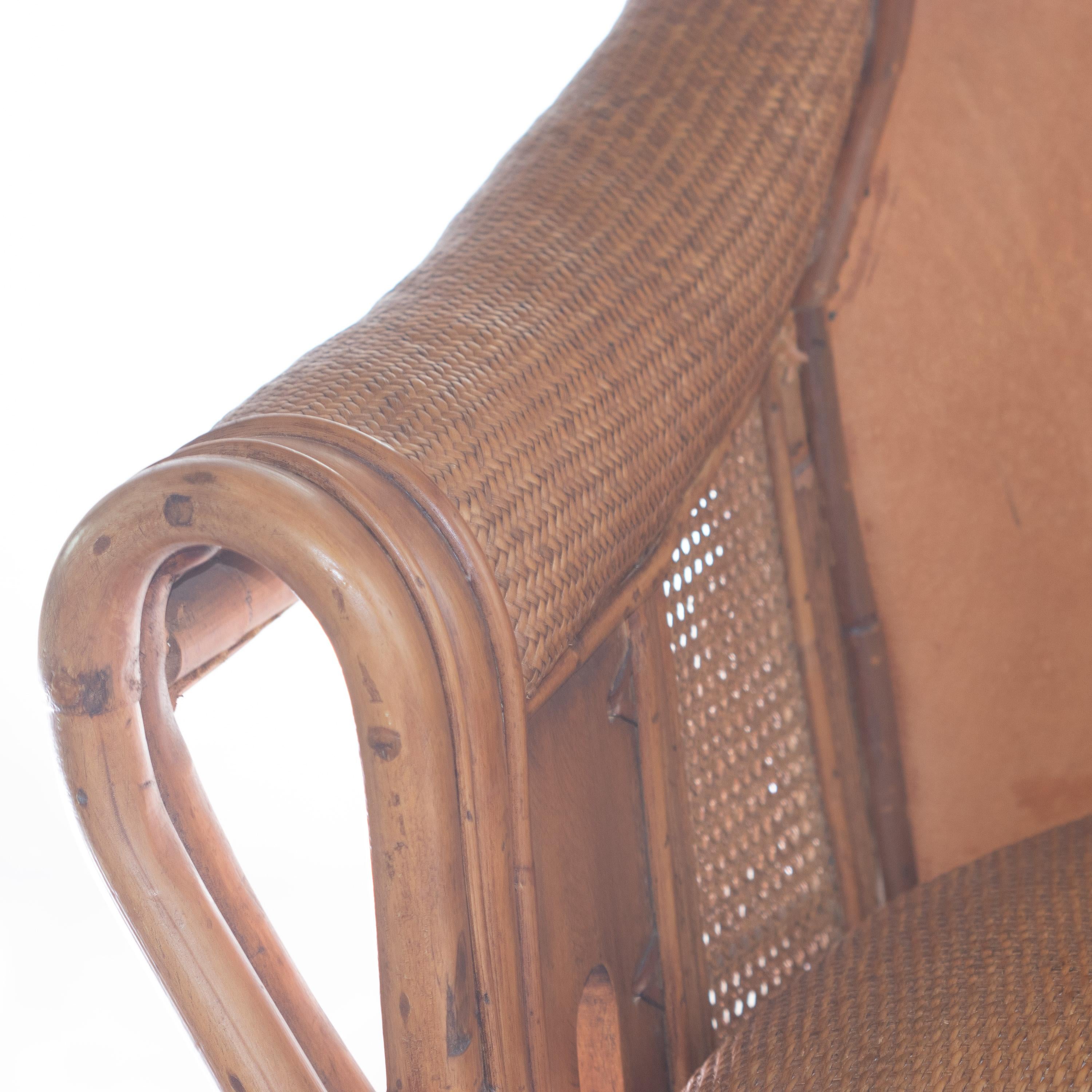 Armchair Bamboo Rattan Wood Handmade Ramon Castellano Leather Kalma Furniture For Sale 1