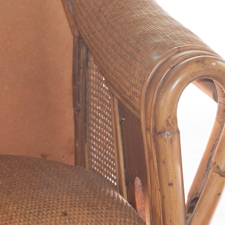 Armchair Bamboo Rattan Wood Handmade Ramon Castellano Leather Kalma Furniture For Sale 4