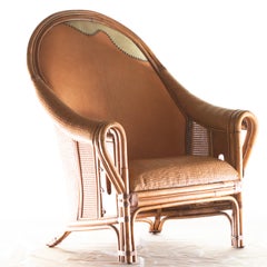 Poltrona Bamboo Rattan Wood fatta a mano Kalma Ramon Castellano Leather Kalma Furniture