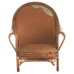 Armchair Bamboo Rattan Wood Handmade Ramon Castellano Leather Kalma Furniture
