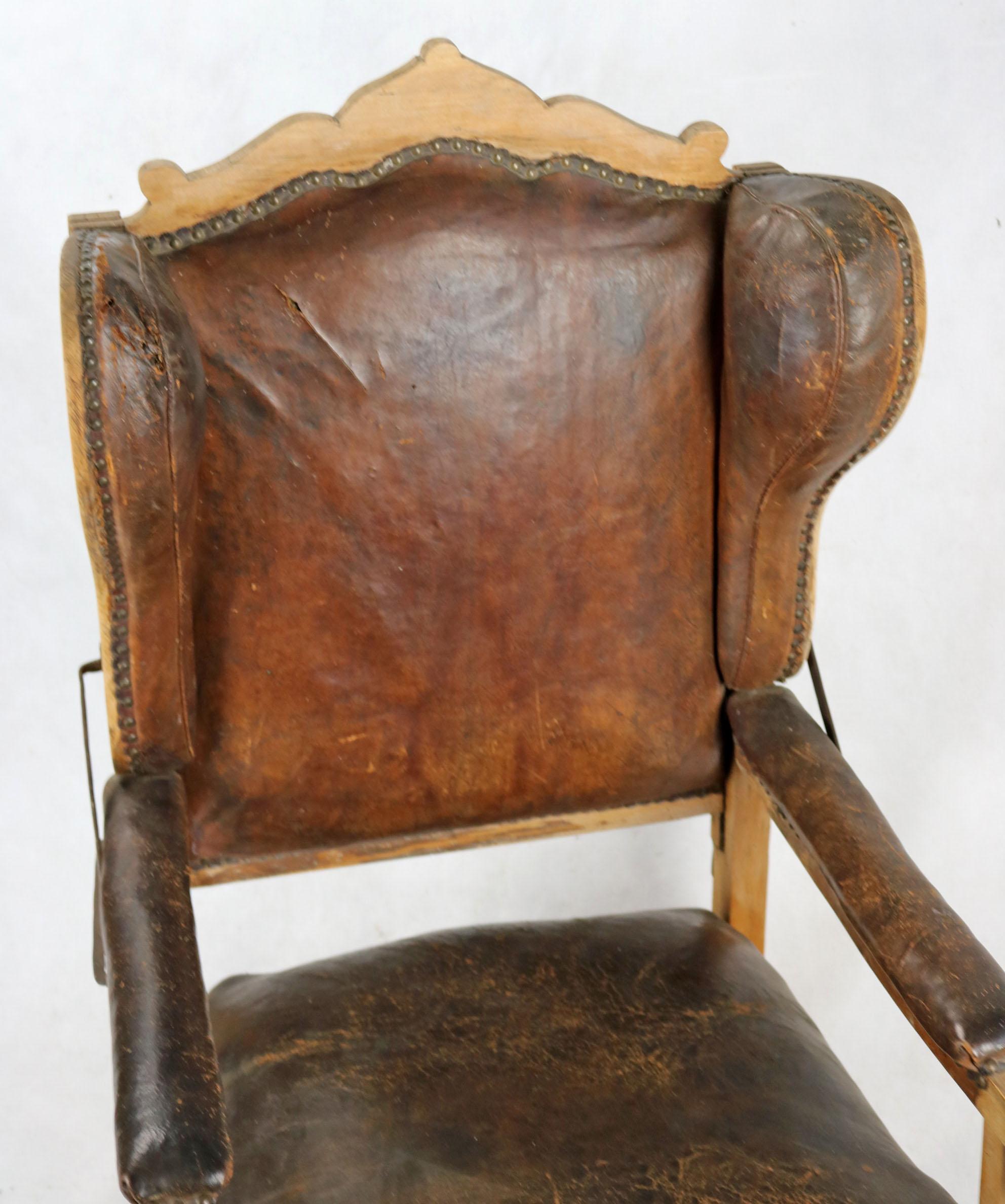 Leather Armchair, Baroque, 18th Century For Sale