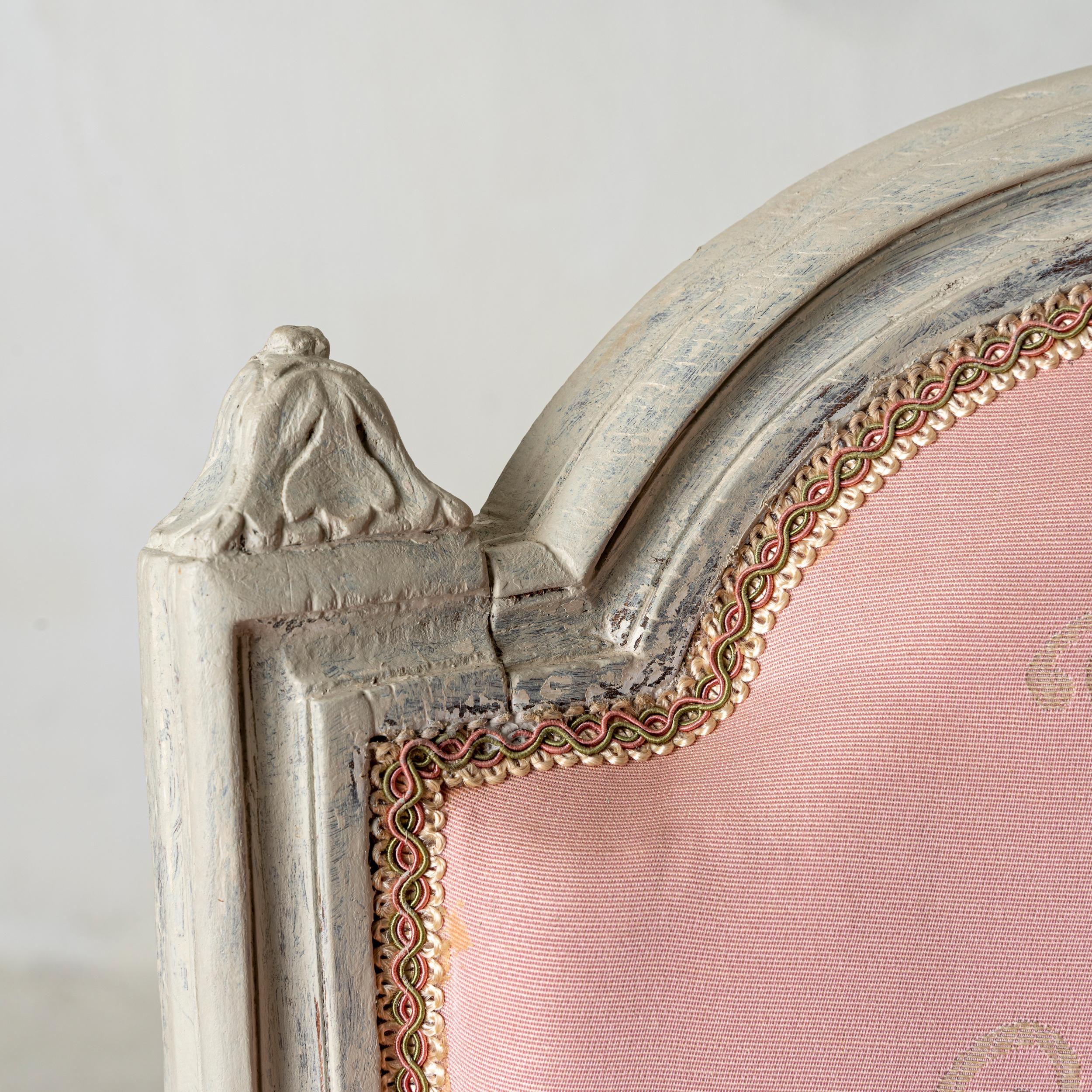 Birch Armchair Bergère Louis XVI Neoclassical French White Pink France For Sale